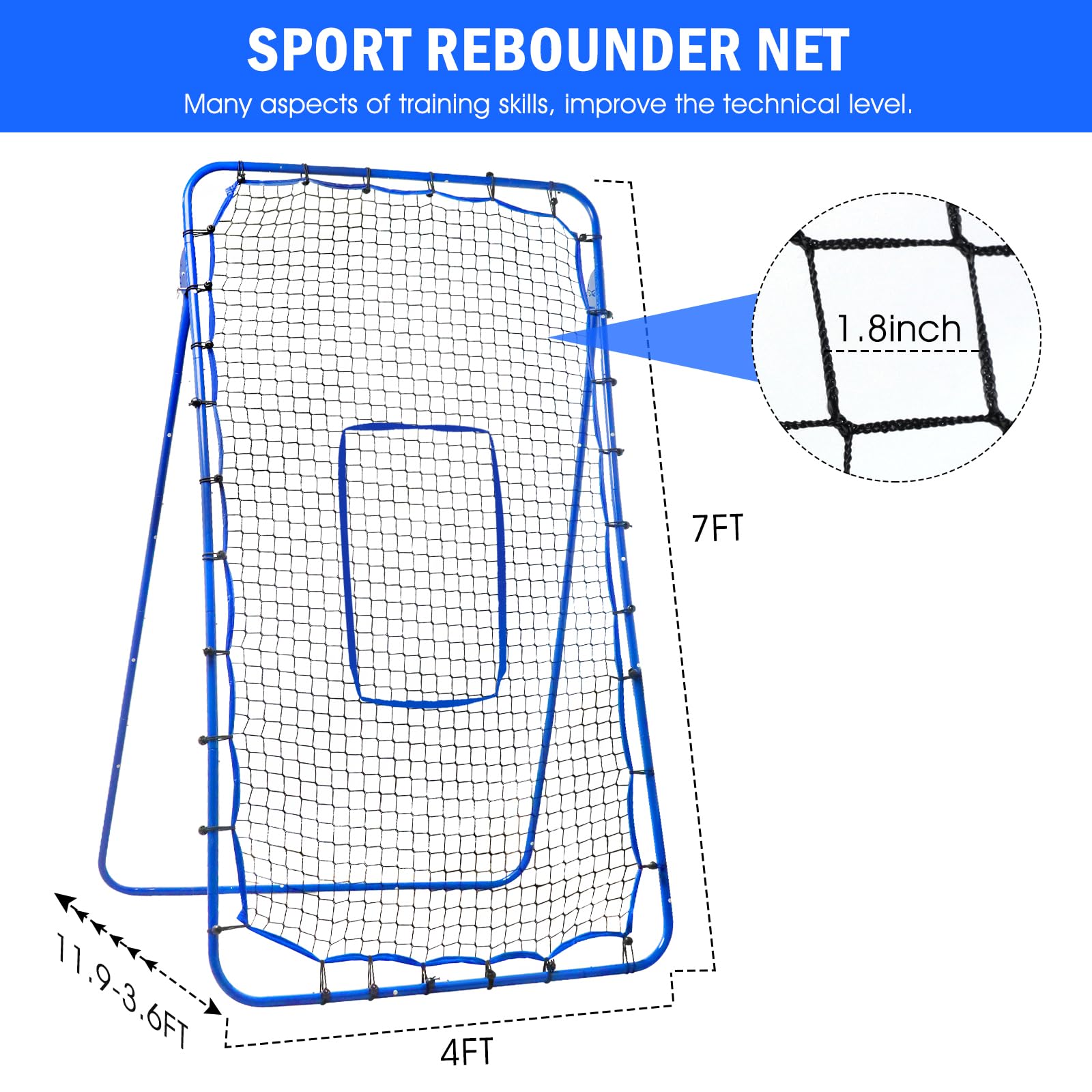 Winthai Volleyball Rebounder Net, Adjustable Pitch Bounce Back Baseball Softbal Soccer Lacrosse Rebound Sports Practice Training Equipment with Strike Zone for Backyard Indoor Outdoor - 4