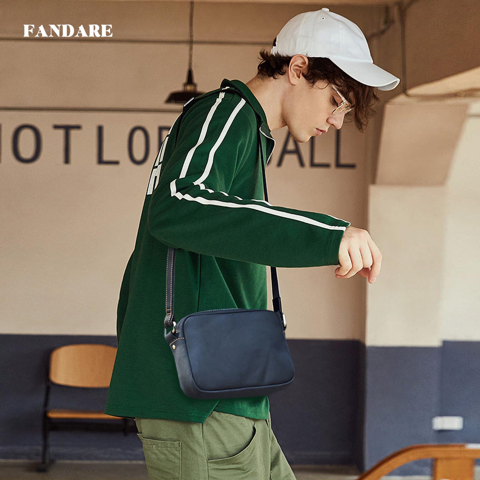 FANDARE Umhängetasche Leder Herren Herrentasche Damen Schultertasche Echtes Leder Handgelenktasche Arzttasche Schultertasche Crossbody Bag Arbeitstasche Messenger Bags Geschenk für Männer Schwarz