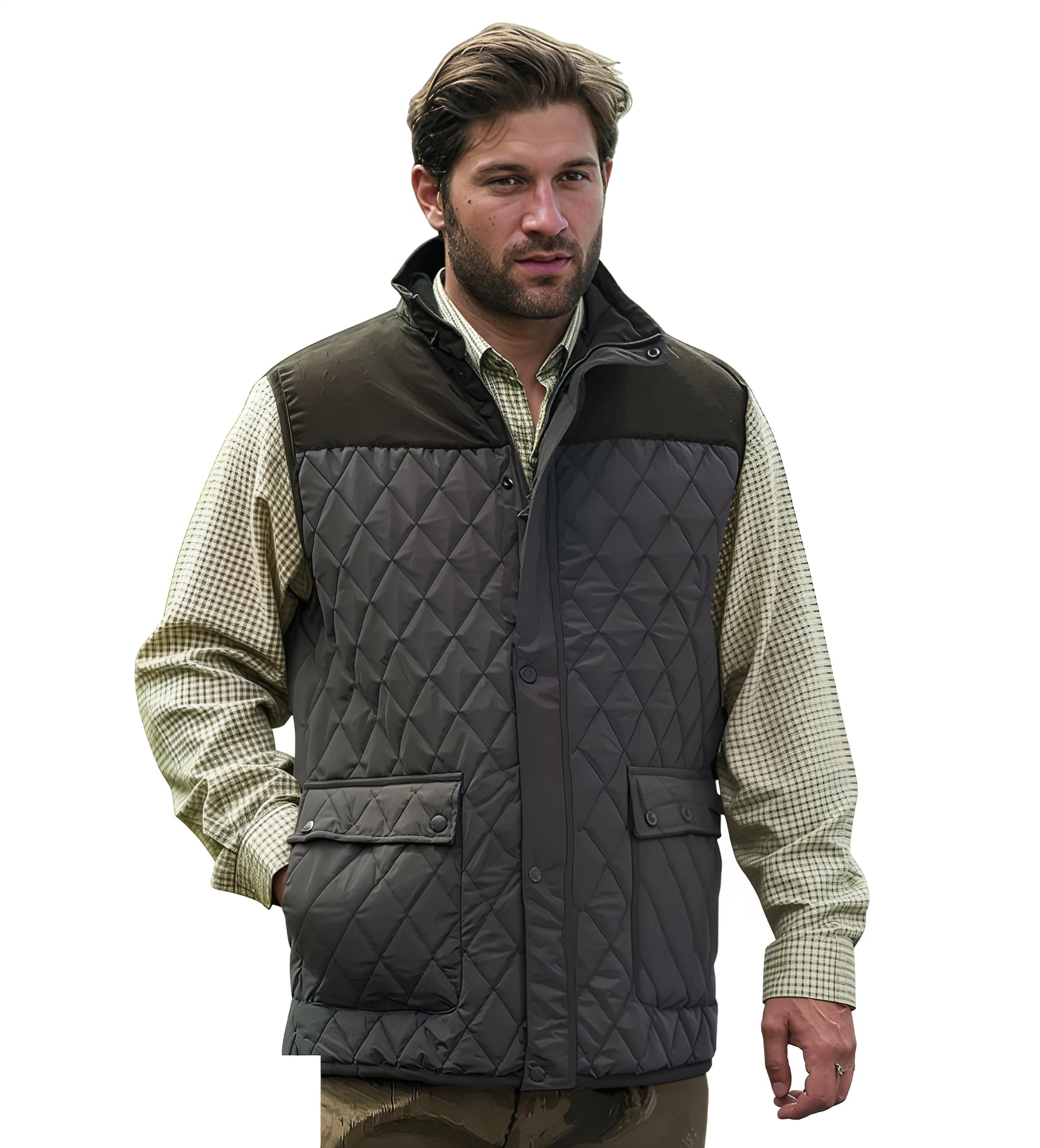 Mens Gilet Body Warmer Cord Warm Fleece Lined Padded Thick Gilets Safari Vest Hiking Waistcoat (UK, Alpha, XXL, Regular, Regular, Olive Green)