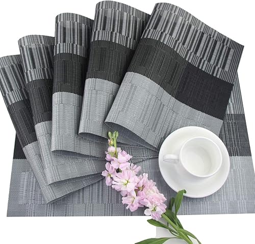 Miniatura 160 de PIGCHCY Juego de 6 manteles individuales beige de vinilo PVC duraderos para mesa de comedor, manteles individuales resistentes al calor, Beige -