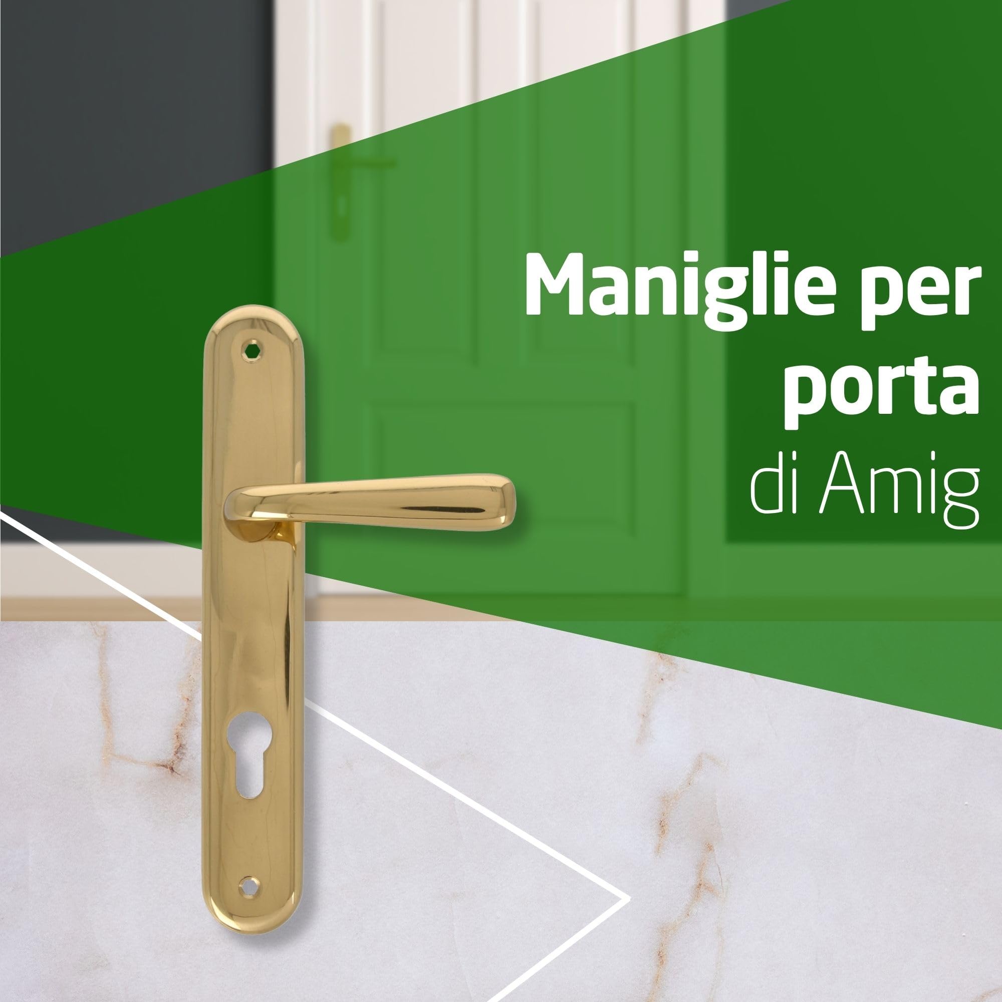 Amig - Set di Maniglie in Ottone - Modello 252 - Misura: 250 x 40 mm - Quadrato 8 mm - Finitura: Lucido