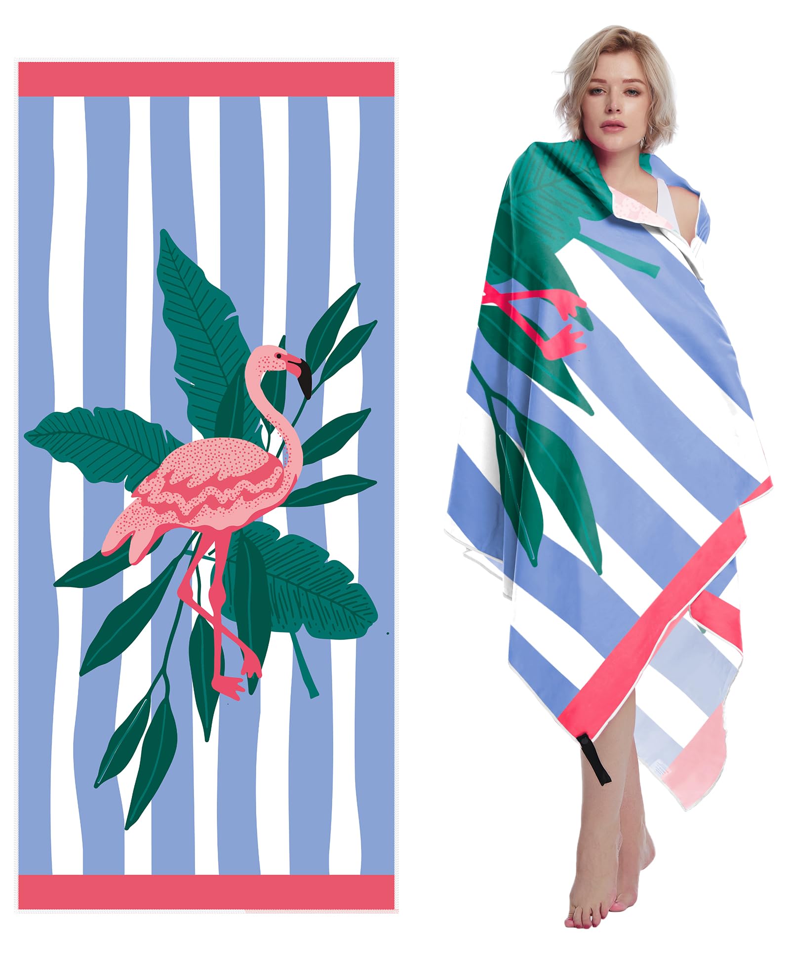 Style Slice Quick Dry Microfibre Beach Towel Tropical Flamingo Blue 200x90cm
