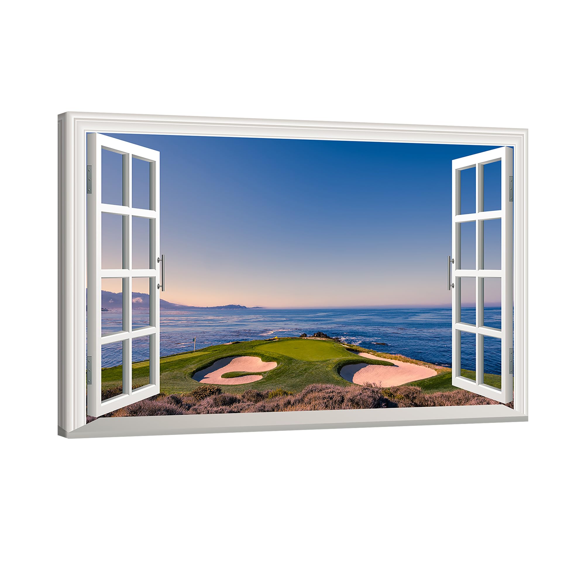 Amazon.co.jp: 窓枠風 海の絵 アートパネル モダン ゴルフ場 写真 海
