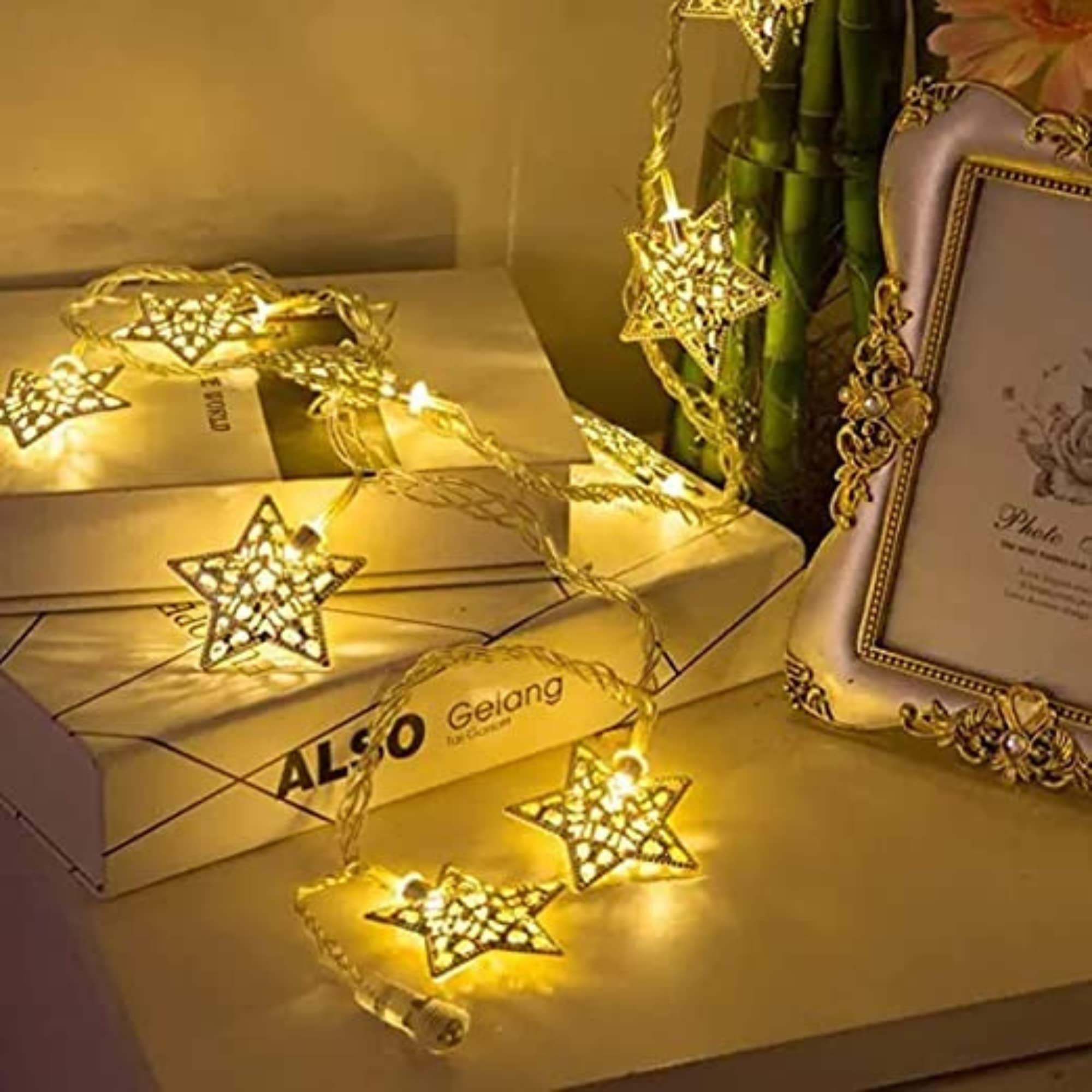 BUYPLUS Metal Star Light 16 Bulb LED String Light (Warm White) Lights for Home Decoration Diwali Hanging Light Wall Light LED Light Fairy Lights Home Decor Wall Hangings for Home Decoration
