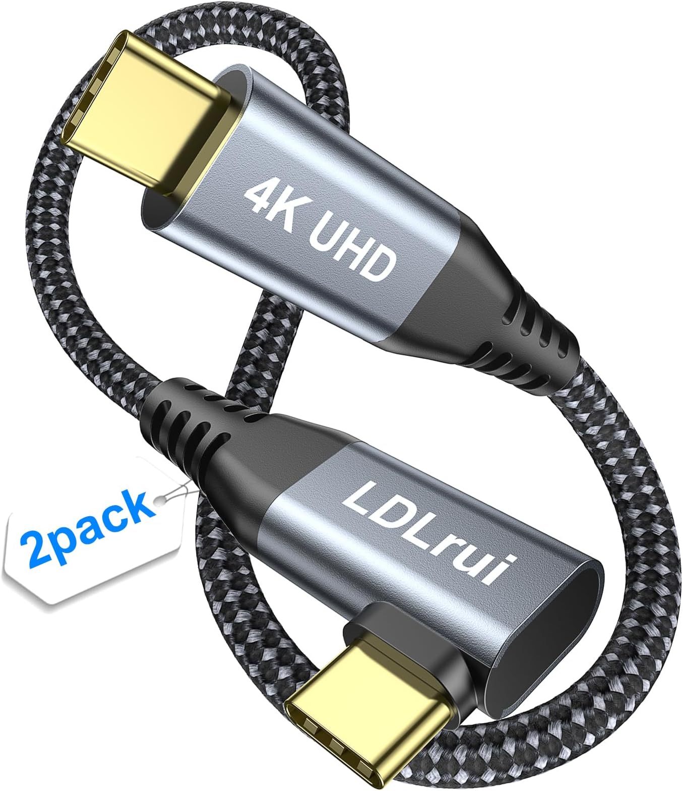 LDLrui USB C Monitor Cable, 4K 60HZ Display, Right Angle 1FT, 2Pack, 20Gbps Data Transfer, 100W Charging, 90 Degree USB 3.2 Gen2x2 Video Cable for MacBook Pro, iPhone16, SSD, Portable Monitor, CarPlay