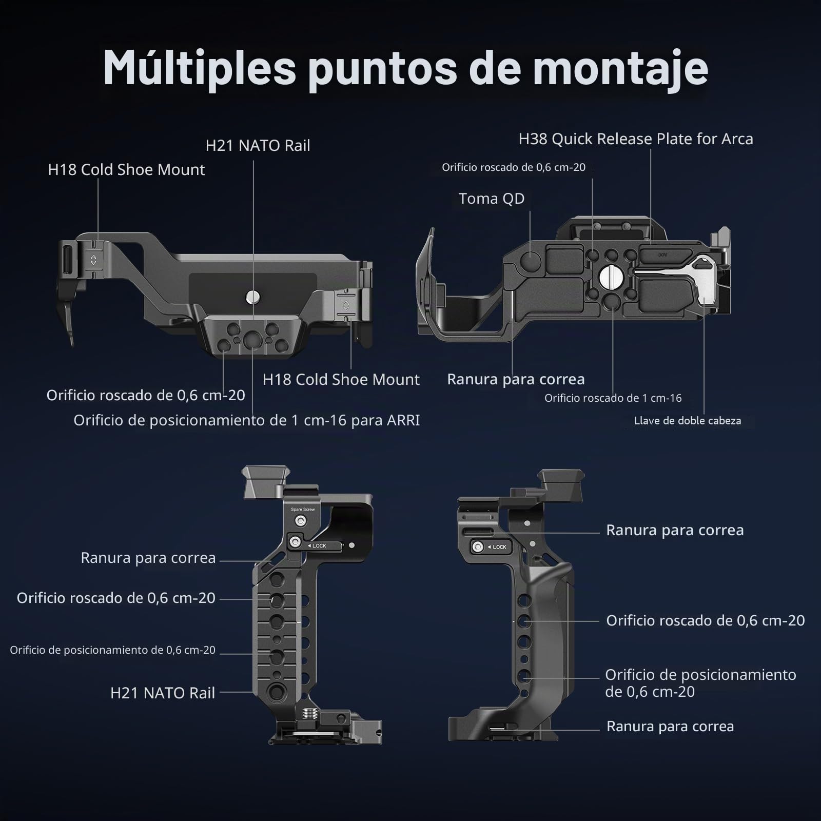 SMALLRIG S1R II Caja para Panasonic LUMIX S1R / S5 / G9, Placa de Liberación Rápida Arca Incluida, Con Agujeros de 1/4"-20 y 3/8"-16, Dos Barras Laterales NATO, Aleta Frío
