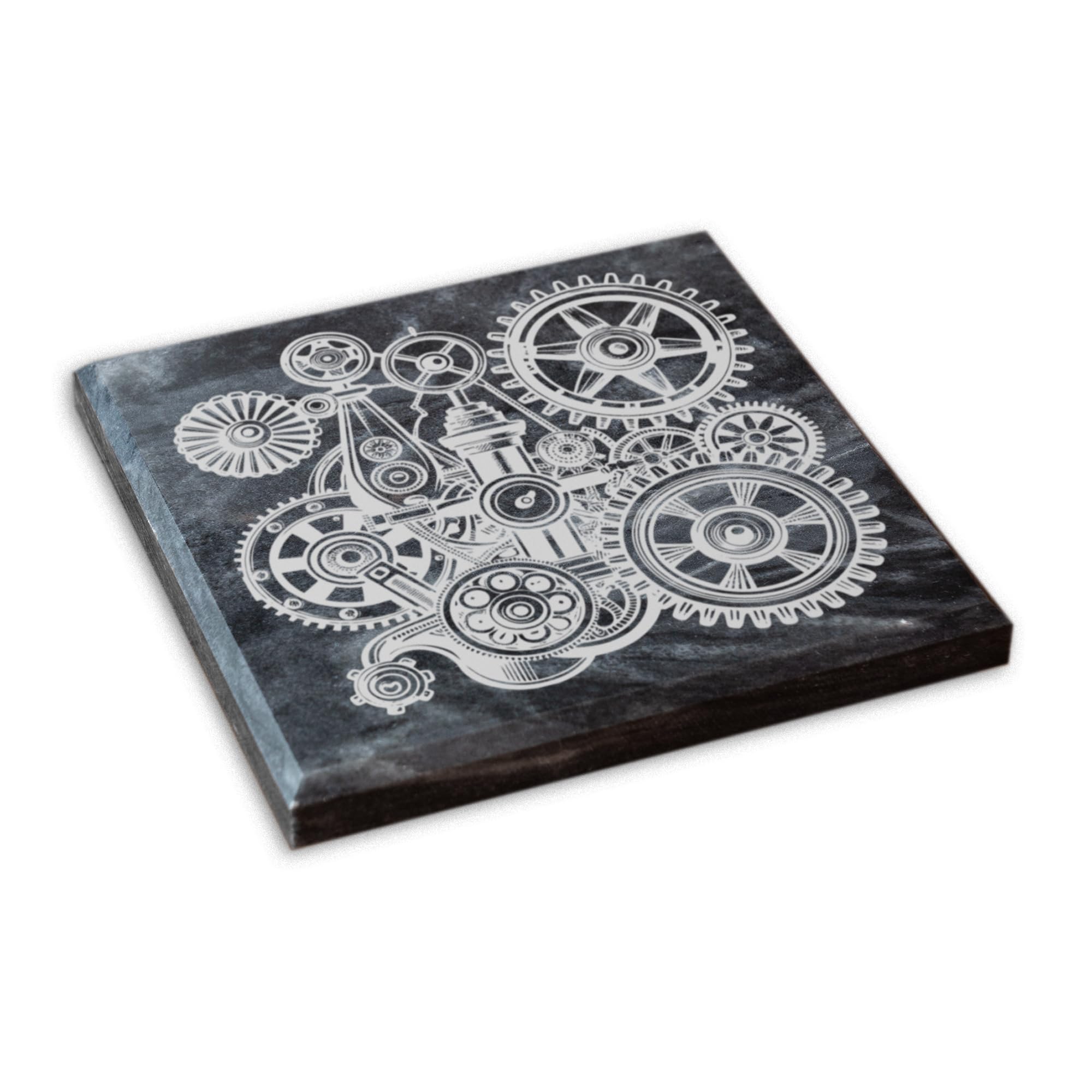 Steampunk Marble Coaster Industrial Decor Victorian Sci-Fi Aesthetic Gift Idea (Black)
