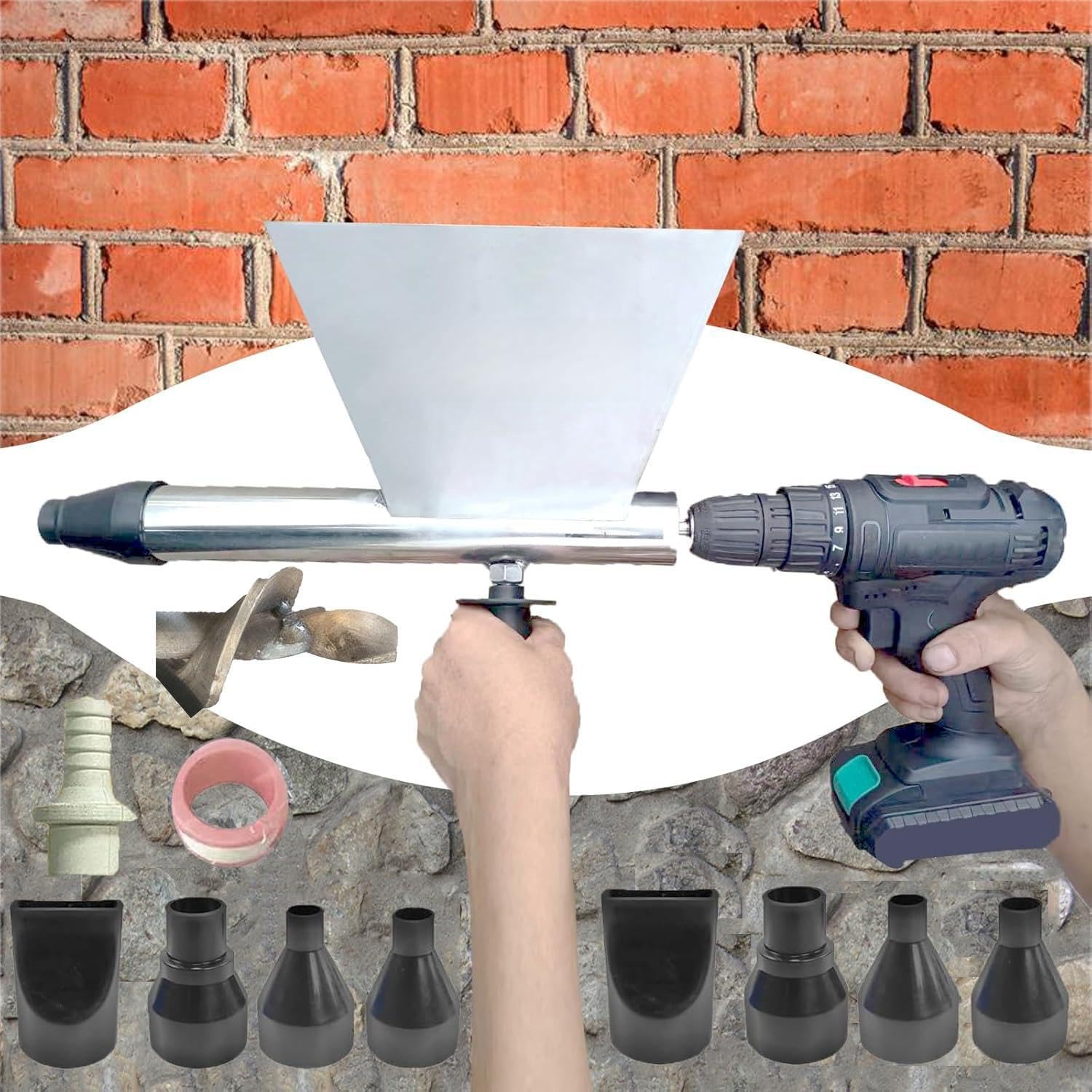 Mortar Grout Gun HBCHEN Large Size Stainless Steel Portable Pointing Grouting Caulking Sprayer with 9 Nozzles, (Without Electric Drill)