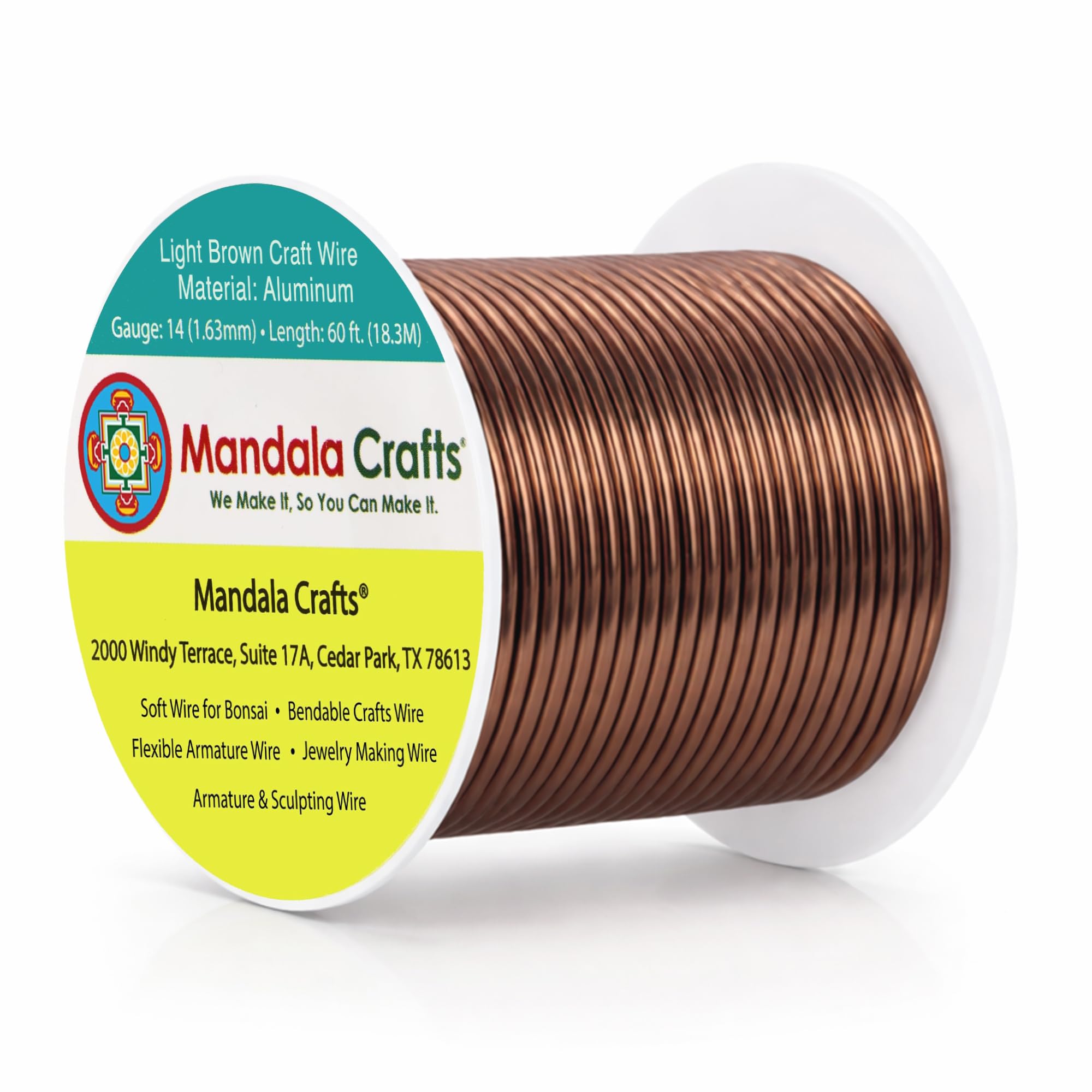 Mandala Crafts 14 Gauge Light Brown Anodized Aluminum Craft Wire, 60 FT