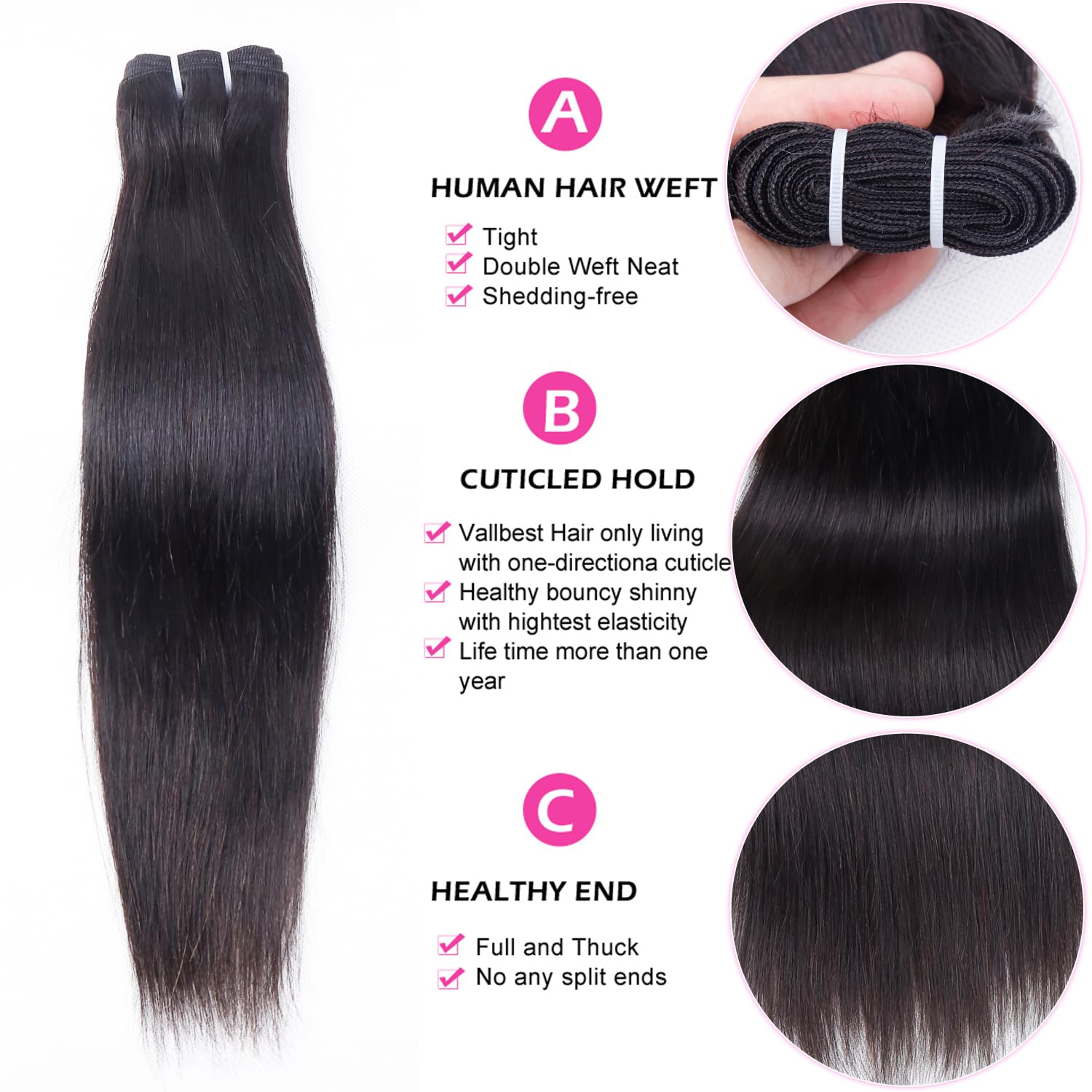 Straight Bundles Human Hair 10 12 14 Inch 100% Unprocessed Brazilian Virgin Hair Straight Weave Bundle Human Hair Bundles Real Natural Black Human Hair Extensions - Image 4
