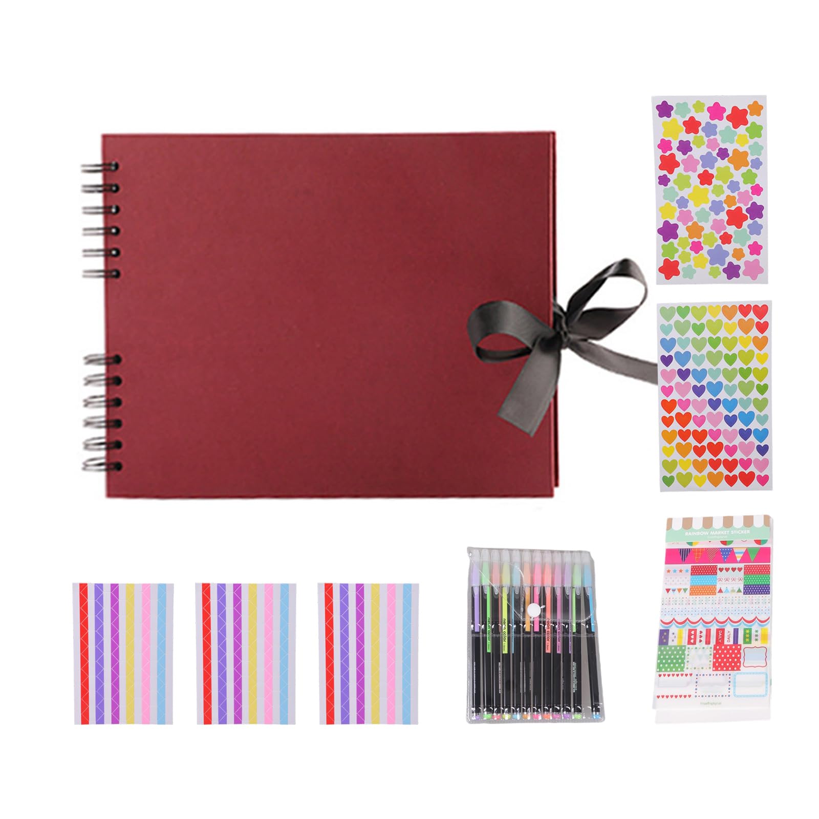 Elnwnnkc Scrapbook Album 80 Pages Thick Paper Photo Album Memory Book with Accessories for Scrapbooking Art & Craft Project Paper Scrapbook Photo with Ribbon