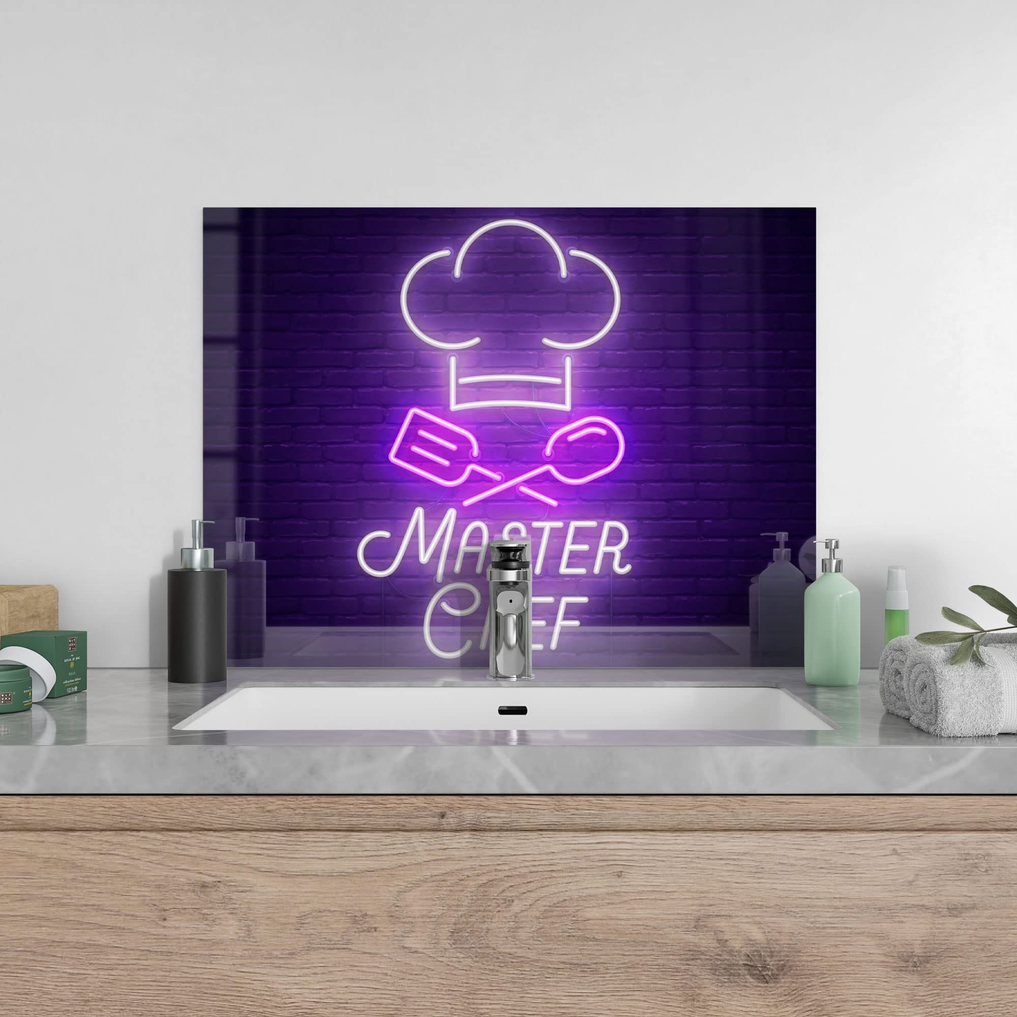 DEQORI Pannello posteriore da cucina in vetro, motivo Vaporwave
