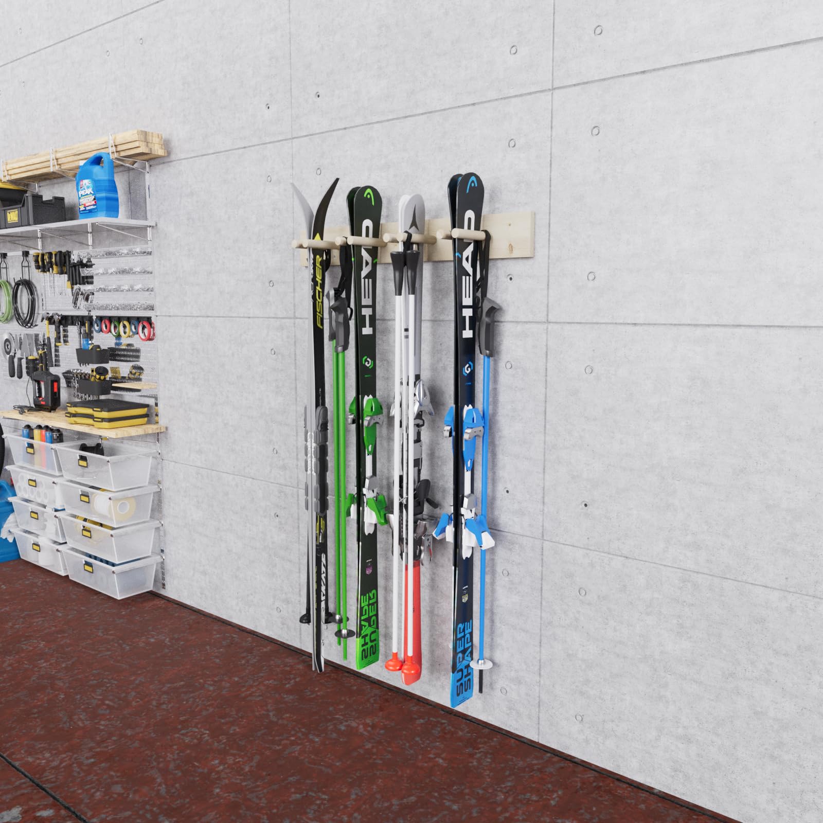 QLS Wand Skihalterung für 4 Paare 90 cm Nordic Walking Trekking Stöcke