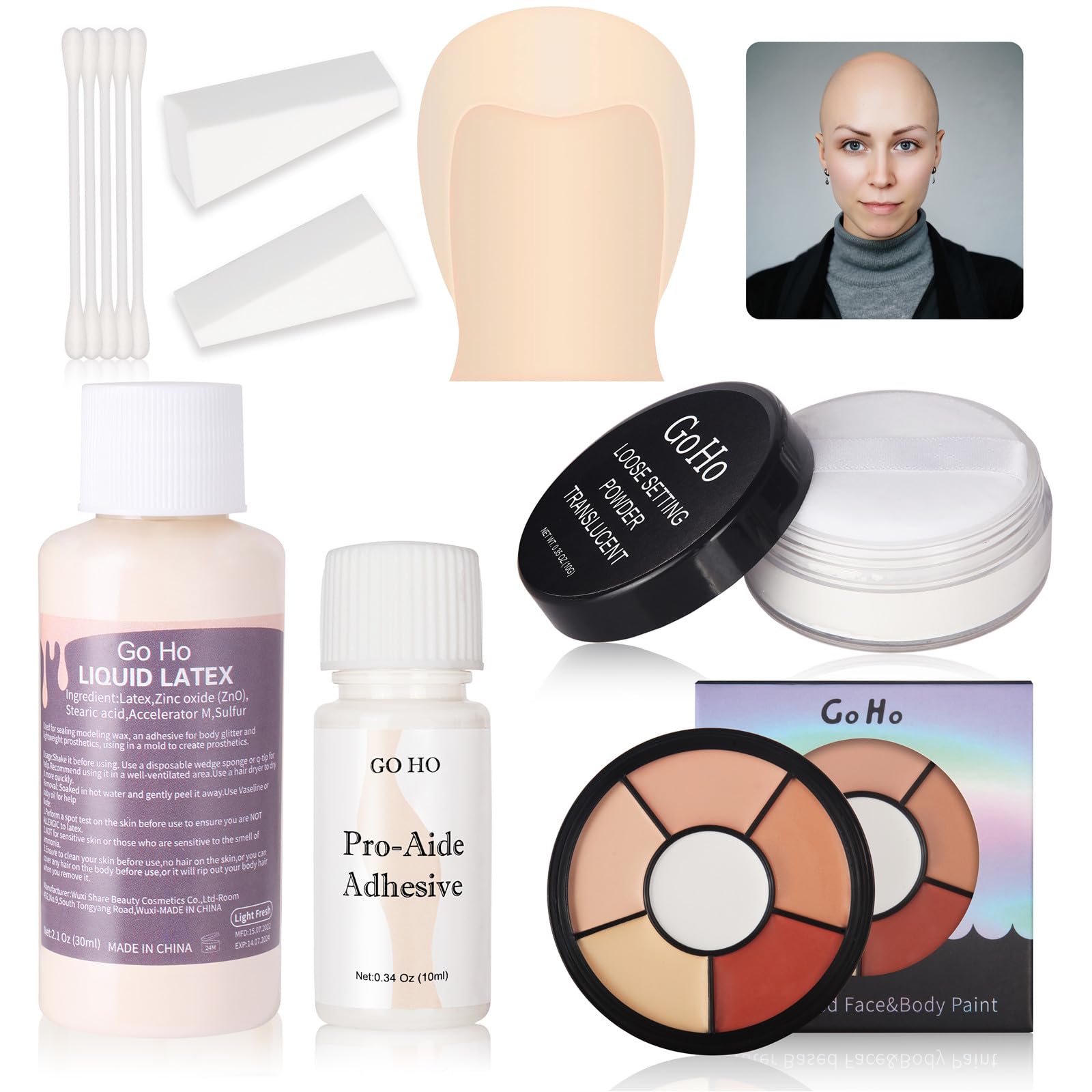 Go Ho Bald Cap Costume Makeup Kit for Women&Men, Cosplay SFX Theater&Film