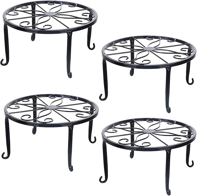 Tosnail 4 Pack Metal Plant Stand, Planter Support Rack, Plant Pot Stands, Planter Holder Heavy Duty, Rust Proof Iron Potted Plant Flower Pot Stand for Indoor Outdoor Garden Patio, Round, Black, 9 Inch