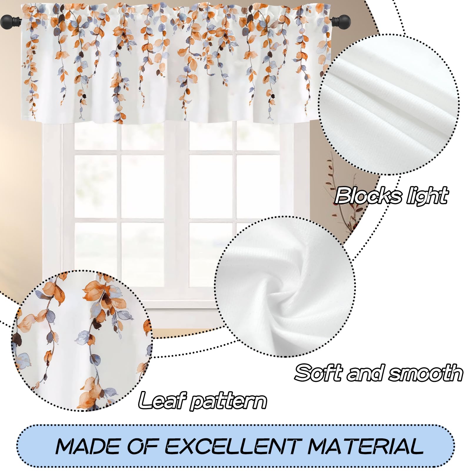 Rideaux de cuisine modernes épais décoratifs floraux orange lot de 2 pour café