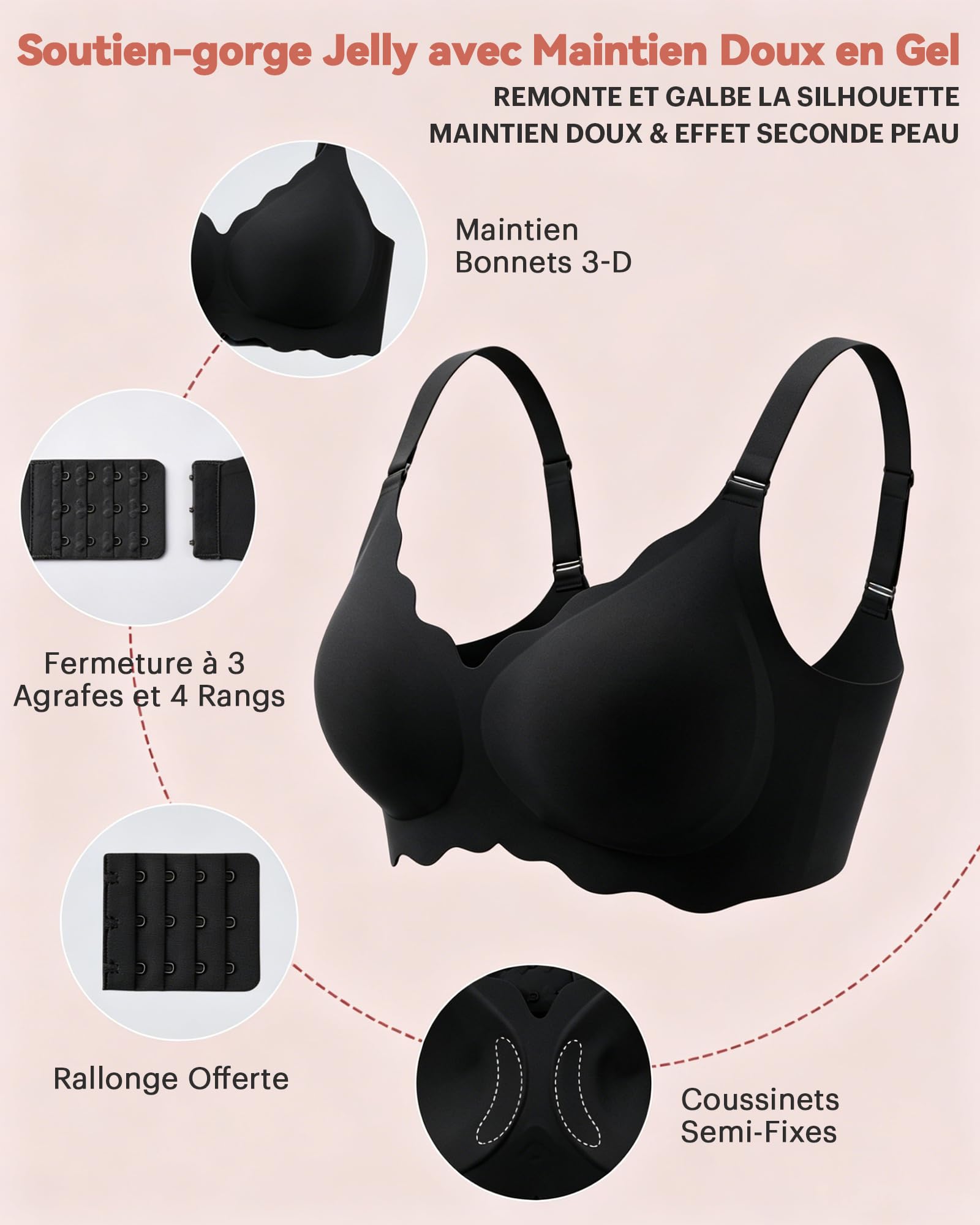 Bresdk Soutien Gorge Femme sans Armatures - Décolleté en V Plongeant, Push-up Bonnet Intégral Maintien Renforcé Rembourré