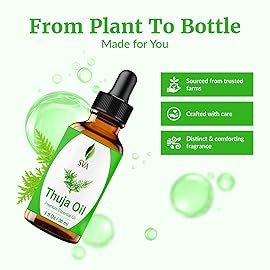 SVA Thuja Essential Oil - 1 Fl Oz - 100% Natural Thuja Oil - for Diffuser, Hair Care, Face, Skin Care, Aromatherapy, Scalp and Body Massage, Soap and Candle Making - with Dropper