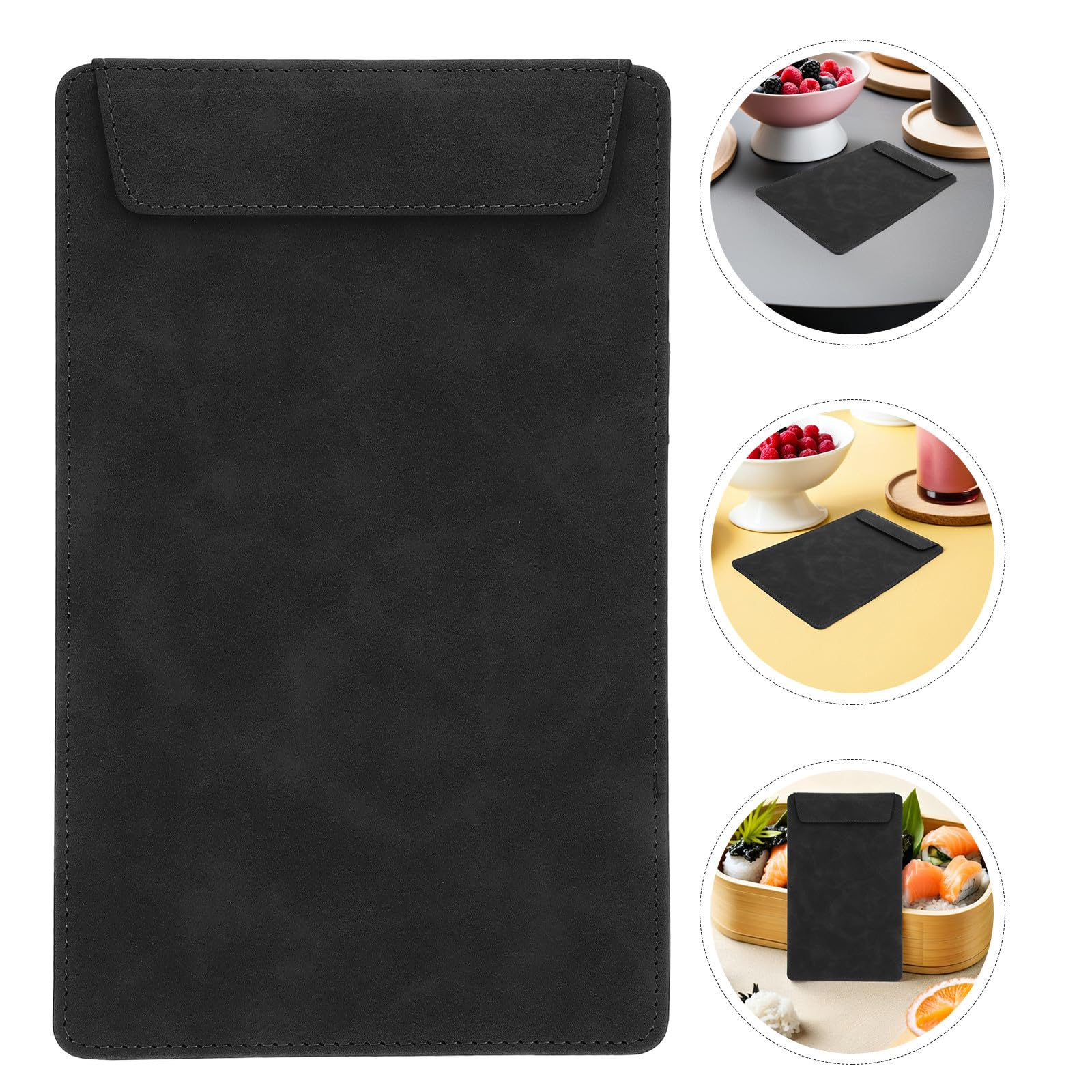 VALICLUD 4 Piezas Carpeta para Menú Negro de Cuero Sintético Clip Magnético y Mecanismo de Volteo Elegante para Uso Frecuente en Experiencias Gastronómicas