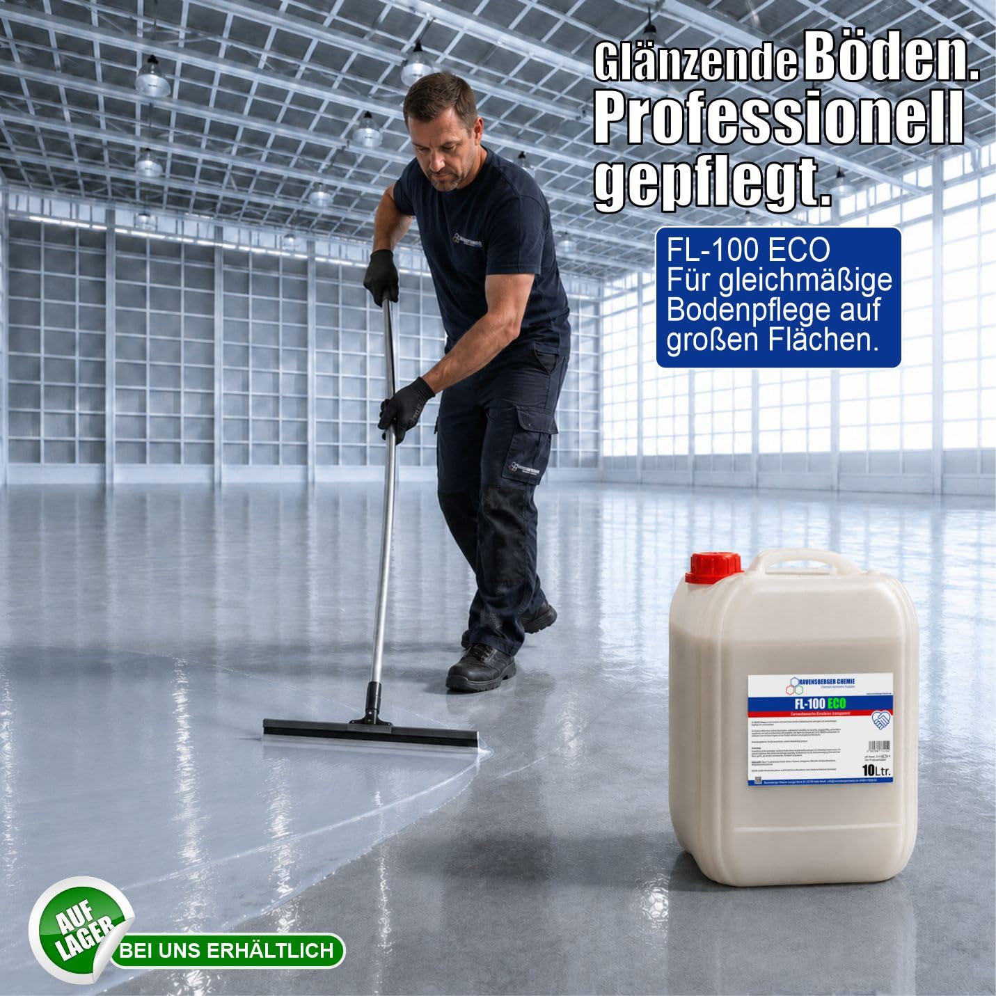 FL-100 ECO Carnaubawachs Emulsion 10 L – wässrige Wachsemulsion zur Bodenpflege, Auffrischung & Pflege geeigneter Industrie-, Werkstatt- & Gewerbeböden (Transparent)