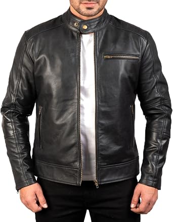 The Jacket Maker Dean Black and Brown Leather Jacket For Men - Cow Hide Brown Biker Jacket