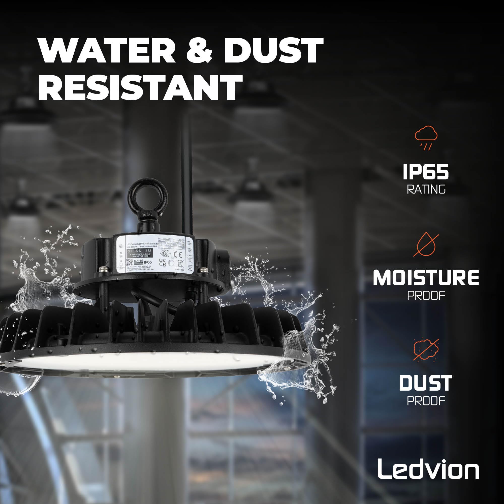 Ledvion Faretto LED High Bay 240 W, driver, 175 lm/W, 42.000 lumen, 6500 K, IP65, dimmerabile, lampada UFO a risparmio energetico, certificazione IP65