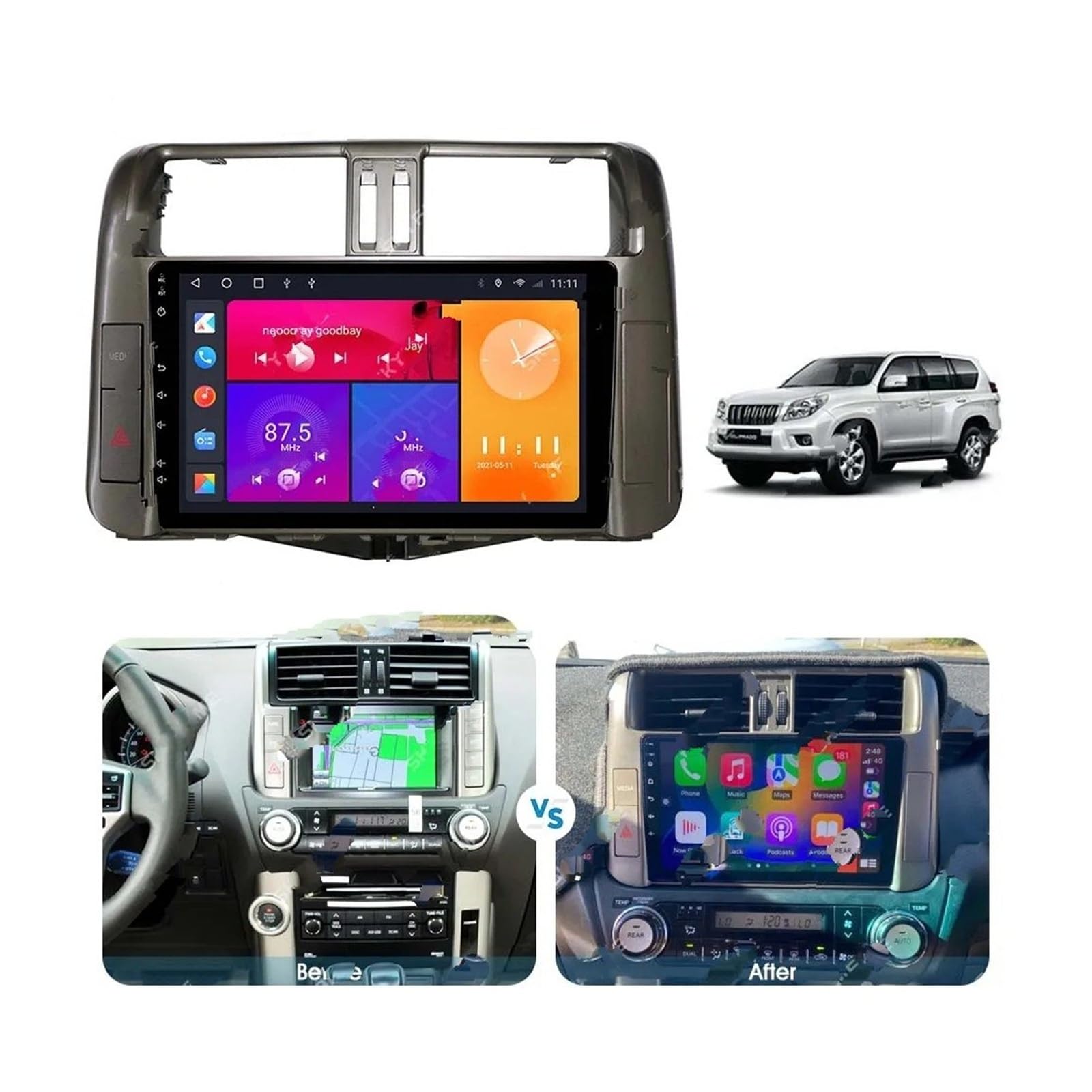 Adaptador Fascia Marco Coche Decodificador Caja Canbus Kit Radio Android para Land para Cruise LC150 para Toyota para Prado 150 2010-2013 Kit Panel Marco Radio