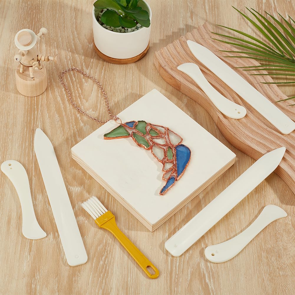 OLYCRAFT 7 piezas de pulidor de plástico para vidrieras plegador de hueso suministros para vidrieras pulidor de plástico FID soporte herramienta con papel artesanía marroquinería y encuadernación