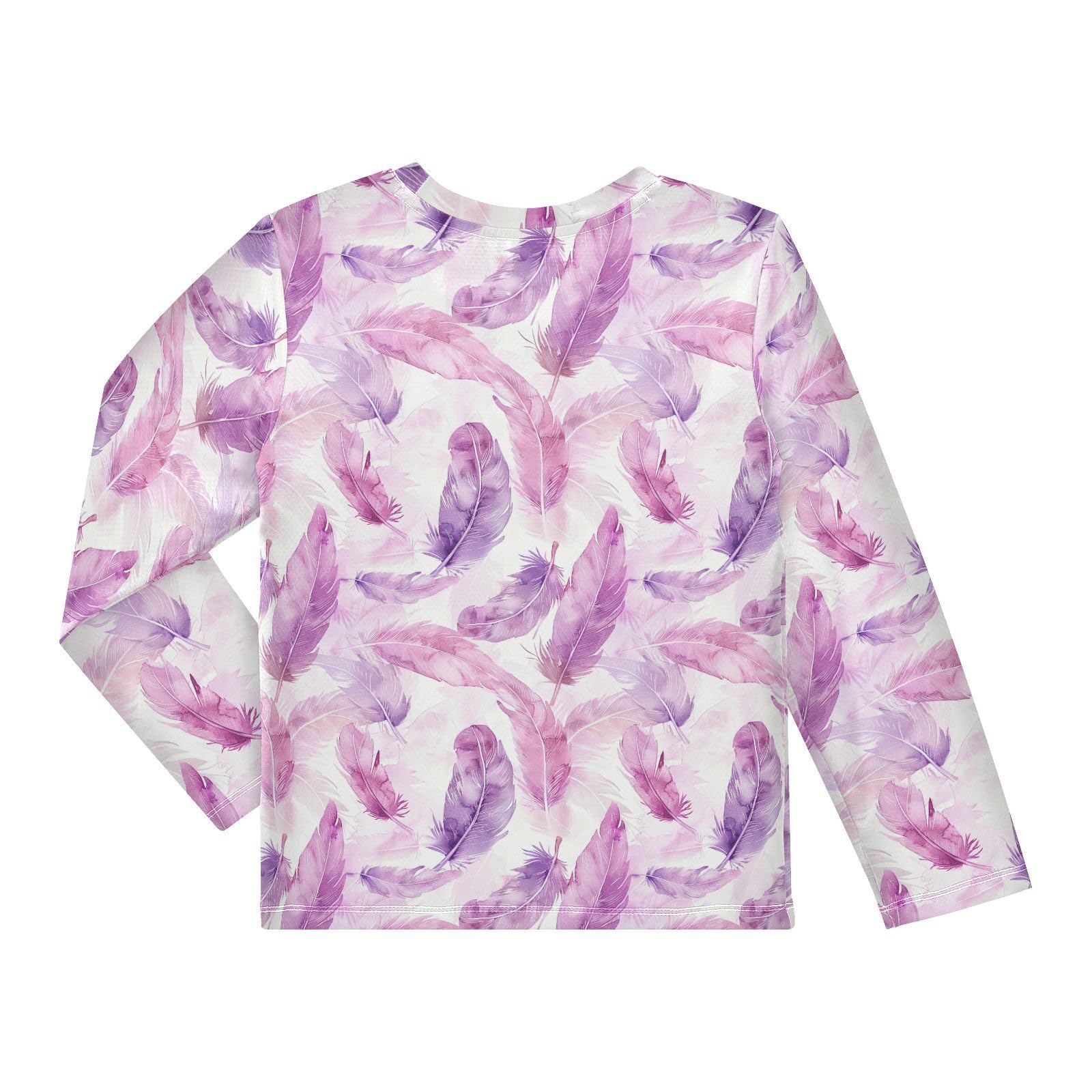 Purple Feather Pattern Boys Rash Guard Swim Shirts Long Sleeve UPF 50+ Quick Dry Sun Protection Shirt Swimwear Surf Tops for Toddler Kid Fishing Swimming Outdoor 11-12T