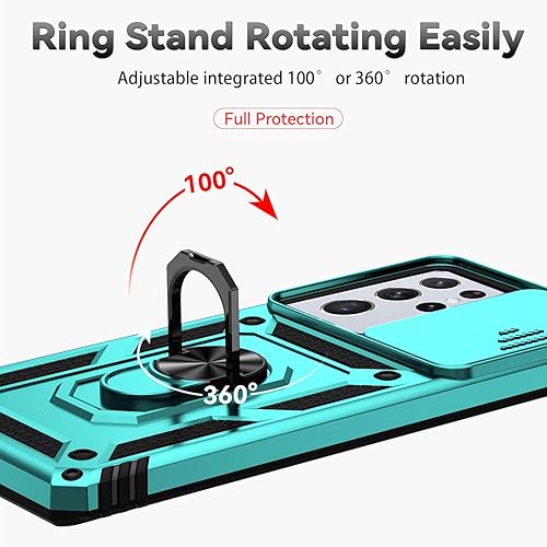 Miniatura 6 de Funda para Samsung Galaxy S21 Ultra con cubierta para lente de cámara, protector de pantalla HD, soporte de anillo magnético probado contra caídas