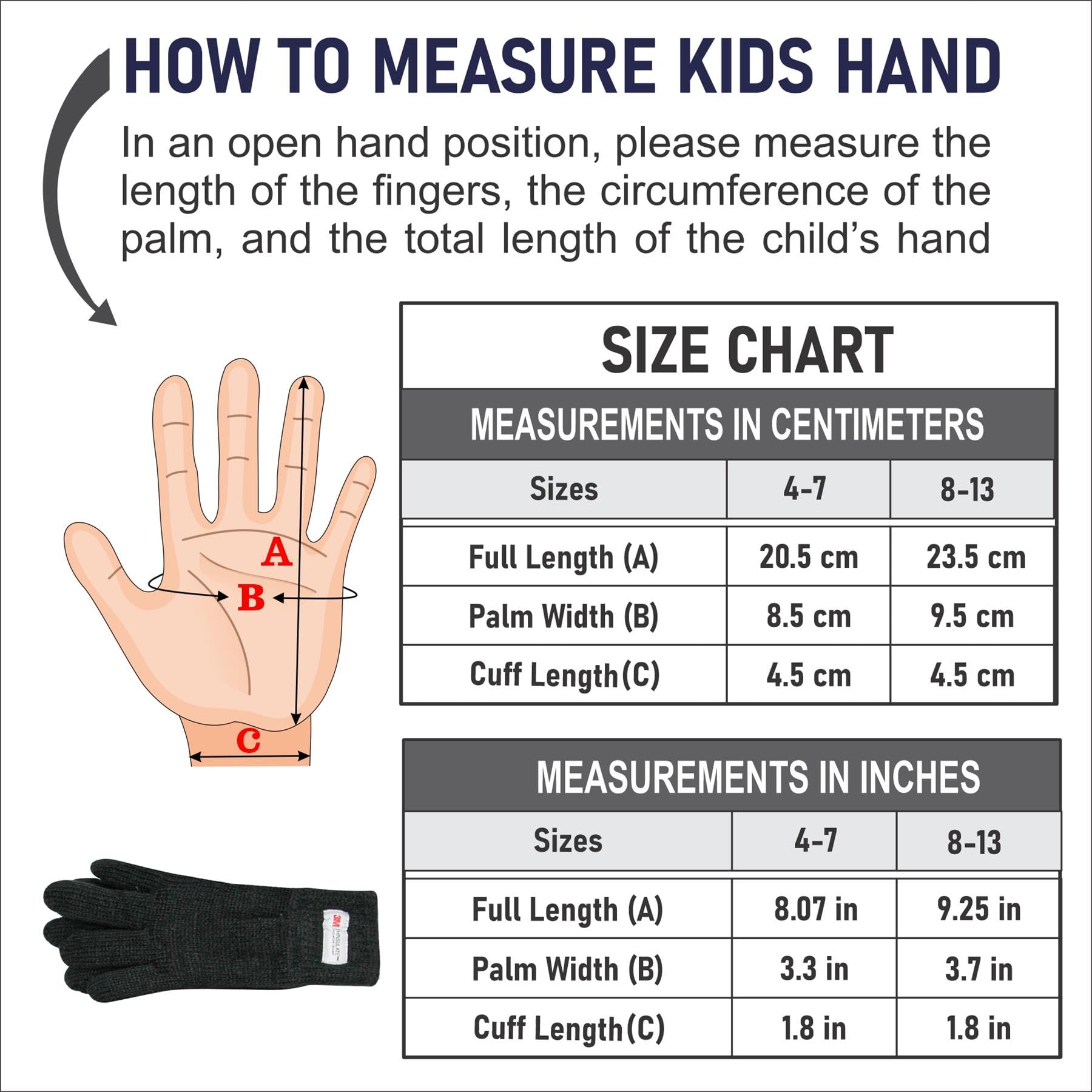 A2Z Gants Thinsulate Hiver Chaud Enfant Pleins Doigts Doublés Moufles Âge 4-13 Ans