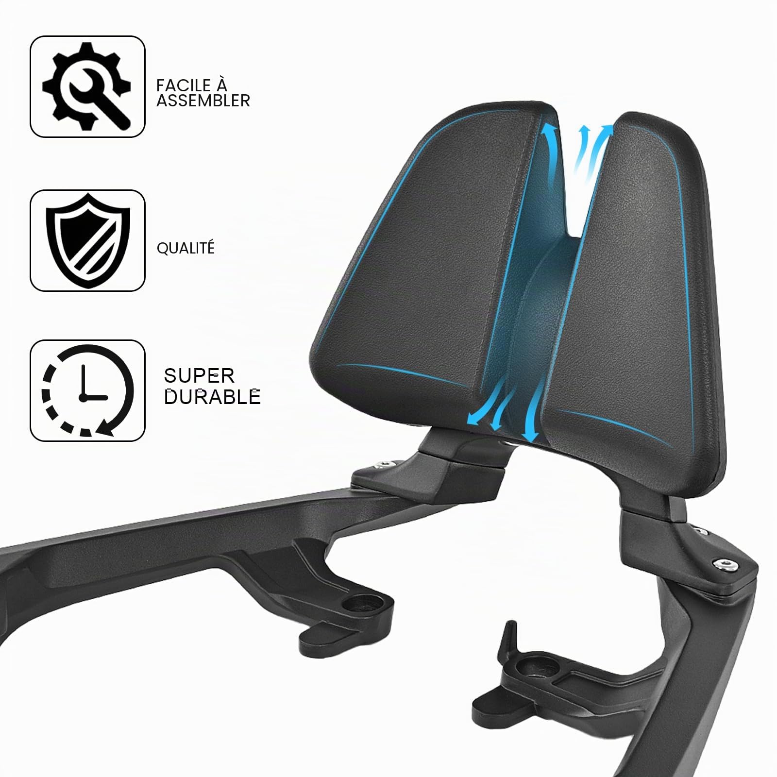 WOOGA Coussin de dossier arrière pour passager, protection du dossier accessoires moto pour Ho&n&da X-ADV 750 XADV 750 NSS750 Forza 750 2021 2022 2023 2024 2025 2026 (Noir)