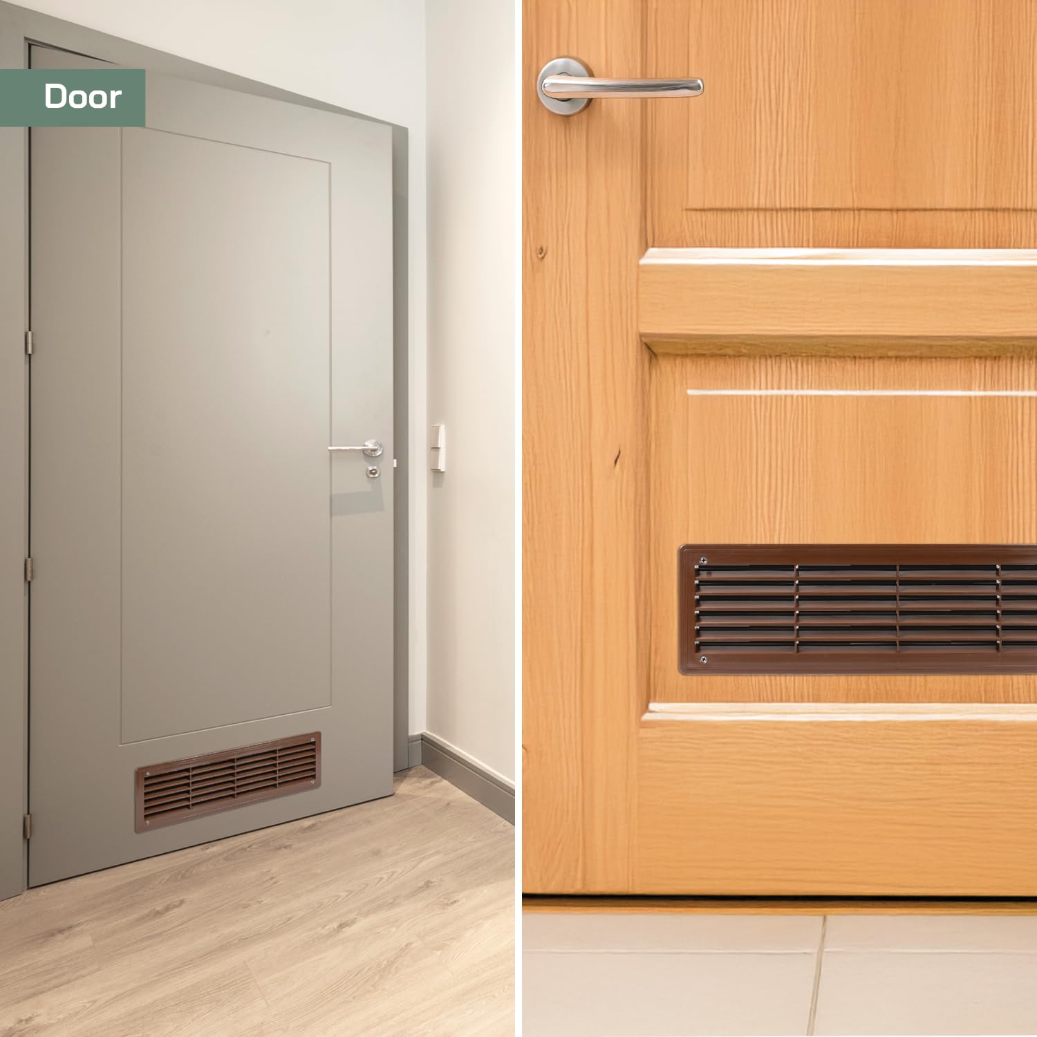 Vent Systems 450 x 120mm – Paquete de 2 – Ventilación de puerta de plástico marrón oscuro para puertas interiores de dos caras – Rejilla de ventilación – Hogar, cocina, rejilla de ventilación