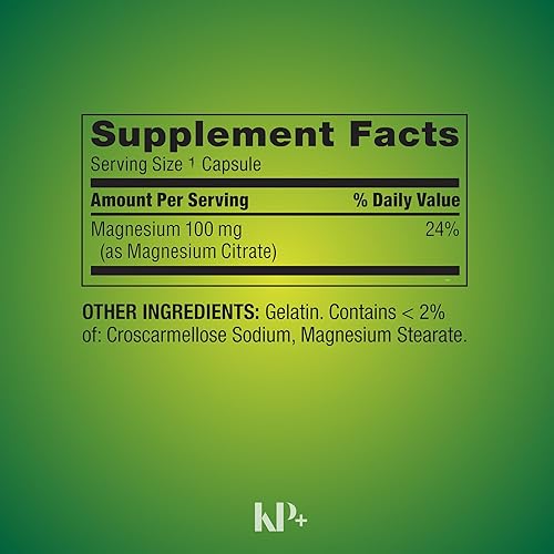 Miniatura 5 de KP+ Spring Valley Magnesio Citrato de magnesio 100 mg Apoyo a la salud ósea y muscular Cápsulas de liberación rápida 100 unidades Suplemento