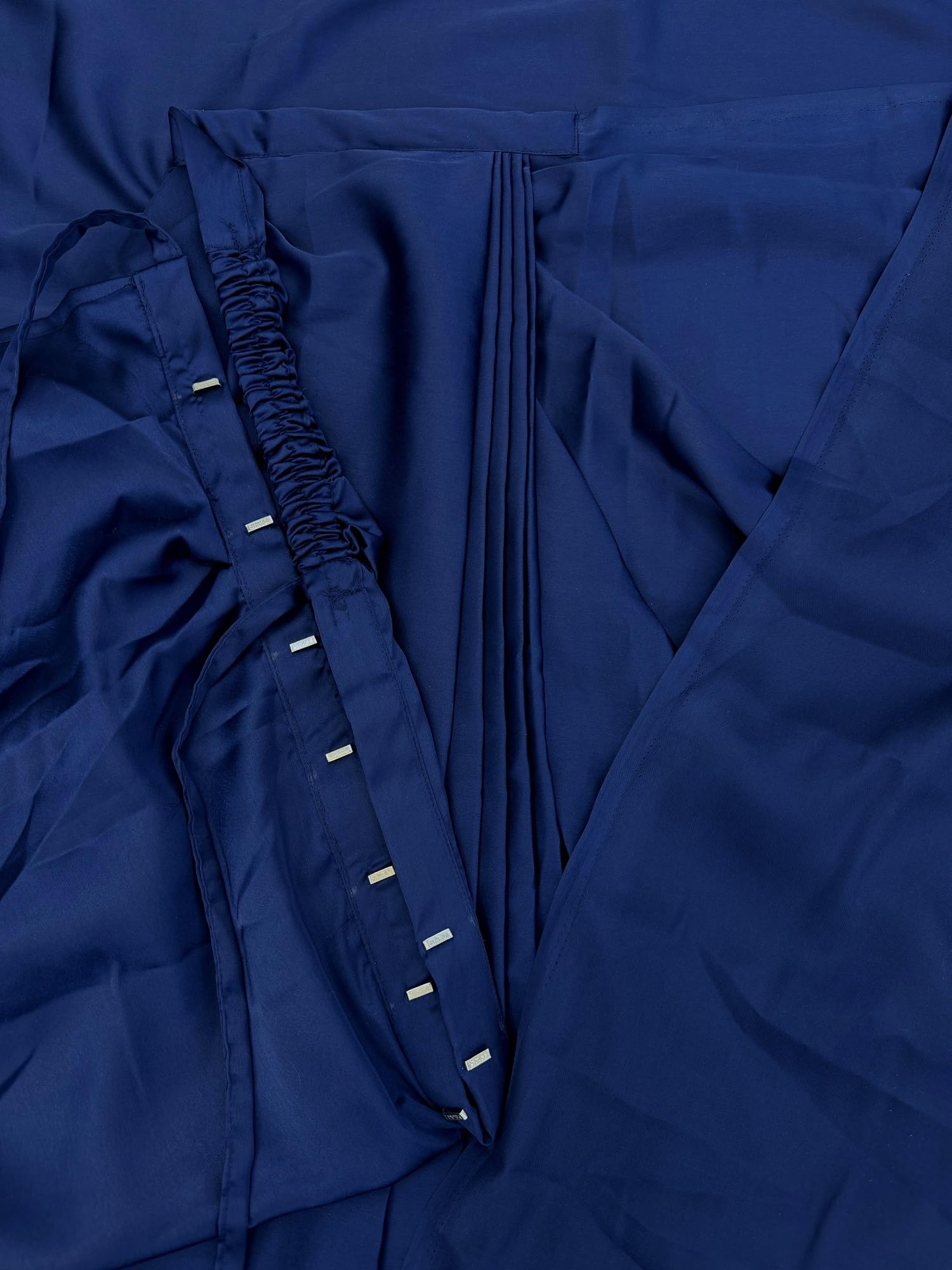 SATAZ Women's Ready to Wear Navy Blue Plain Satin Silk 1 Minute Pre Pleated Saree with Unstiched Blouse 3