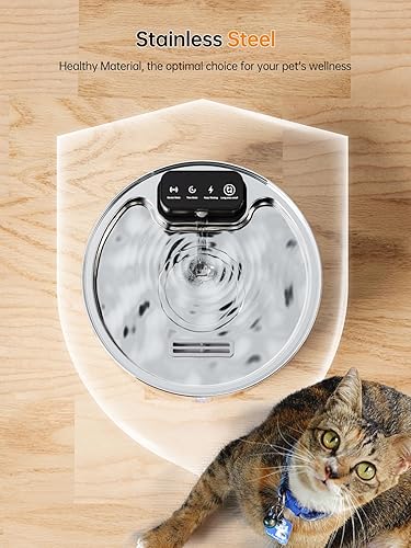 Miniatura 7 de Fuente de agua inalámbrica para gatos, fuente inalámbrica de acero inoxidable para gatos, fuente automática de agua para mascotas de 108 onzas3.2 L,