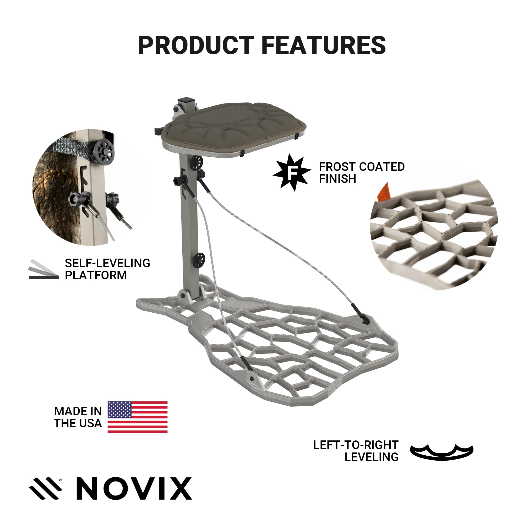 NOVIX Helo Hunt Ready System - Hunting Accessories Bundle w/Lock on Tree Stand & Tree Steps – Versatile & Packable – Frost-Coated Treestand Accessories - Made in USA, Classic