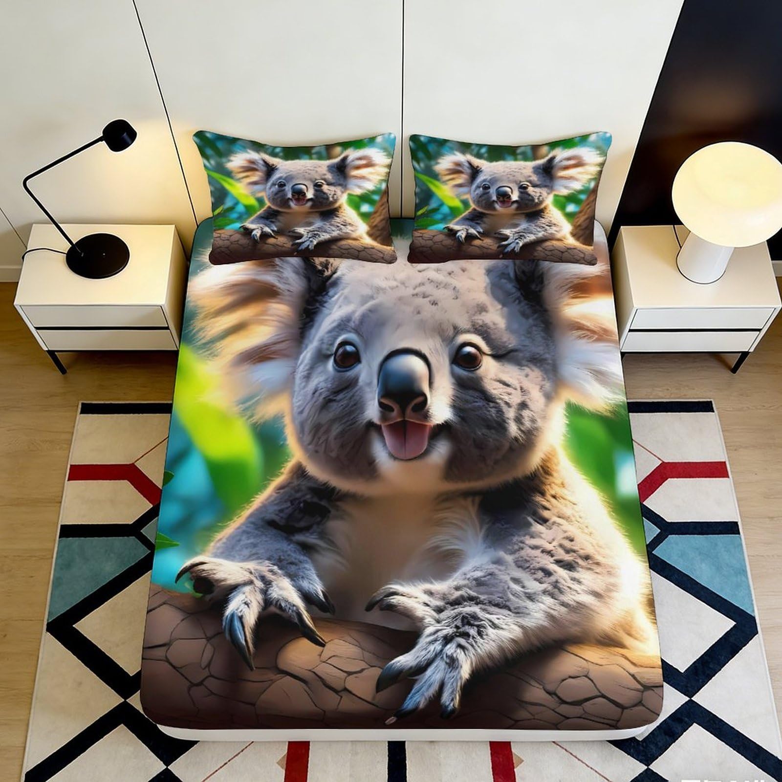 3D Printed Koala Forest Fitted Sheet Microfiber Soft Anti-Slip Bed Cover for Bedroom Guest Room Decor 90x200x25cm