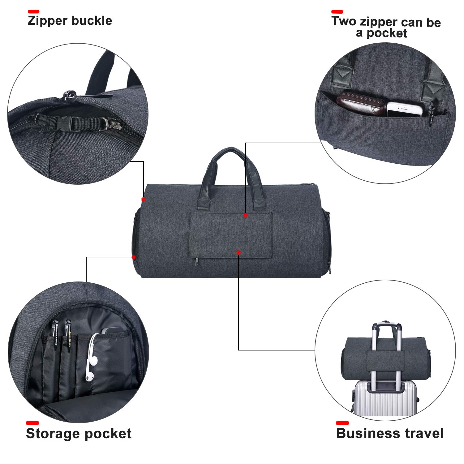 UNIQUEBELLA Housses de Costume de Voyage Housses de Vêtements pour Transport Sac de Costume Sacs de Voyage Sac de Sport Poches de Rangeme Sac de Protection pour Costumes(Gris Foncé)