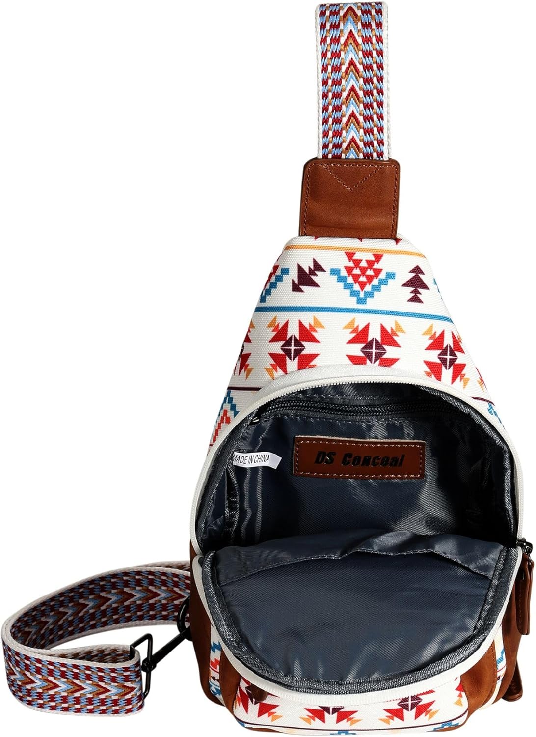 Indie Aztec Concealed Carry Sling Bag – Canvas & Leather Crossbody with Adjustable Strap, Ambidextrous Access, Zipper Closure, and Universal Holster (Multi Aztec)
