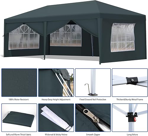 Miniatura 10 de FOOWIN Toldo de 10 x 20 pies, tienda de campaña comercial con 4 paredes laterales extraíbles para fiestas con 12 estacas, 6 cuerdas para exteriores