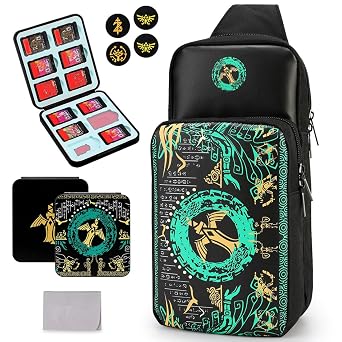 Owngen Cute Carrying Storage Bag Compatible with Nintendo Switch/Switch 2/Lite/OLED, Portable Sling Crossbody Shoulder Travel Backpack with Game Card Case & 4 Thumb Grip Caps Accessories