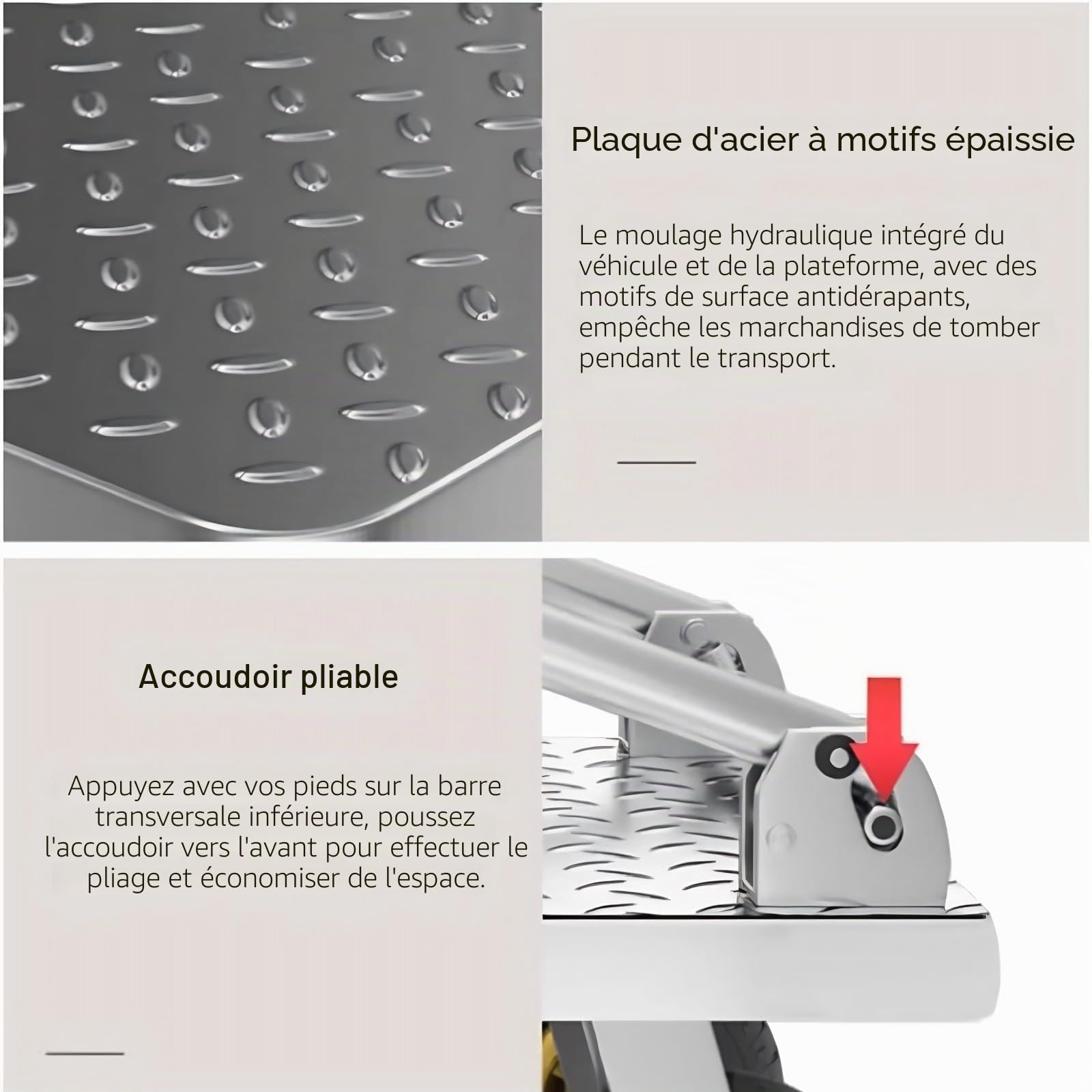 Diable Pliant Chariot à Main Pliant Robuste Chariot à Main 500kg Capacité De Charge Sac Brouette Chariot à Plat sur Roues(Size:90x60cm)