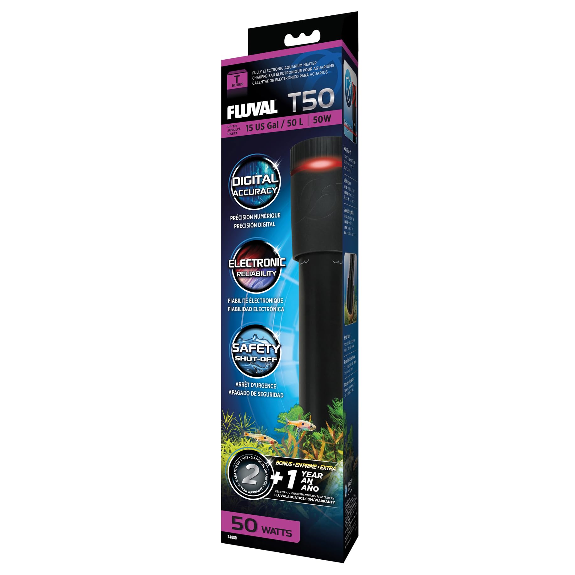 Fluval T50 Fully Electronic Heater for Freshwater Aquariums up to 15 Gal.