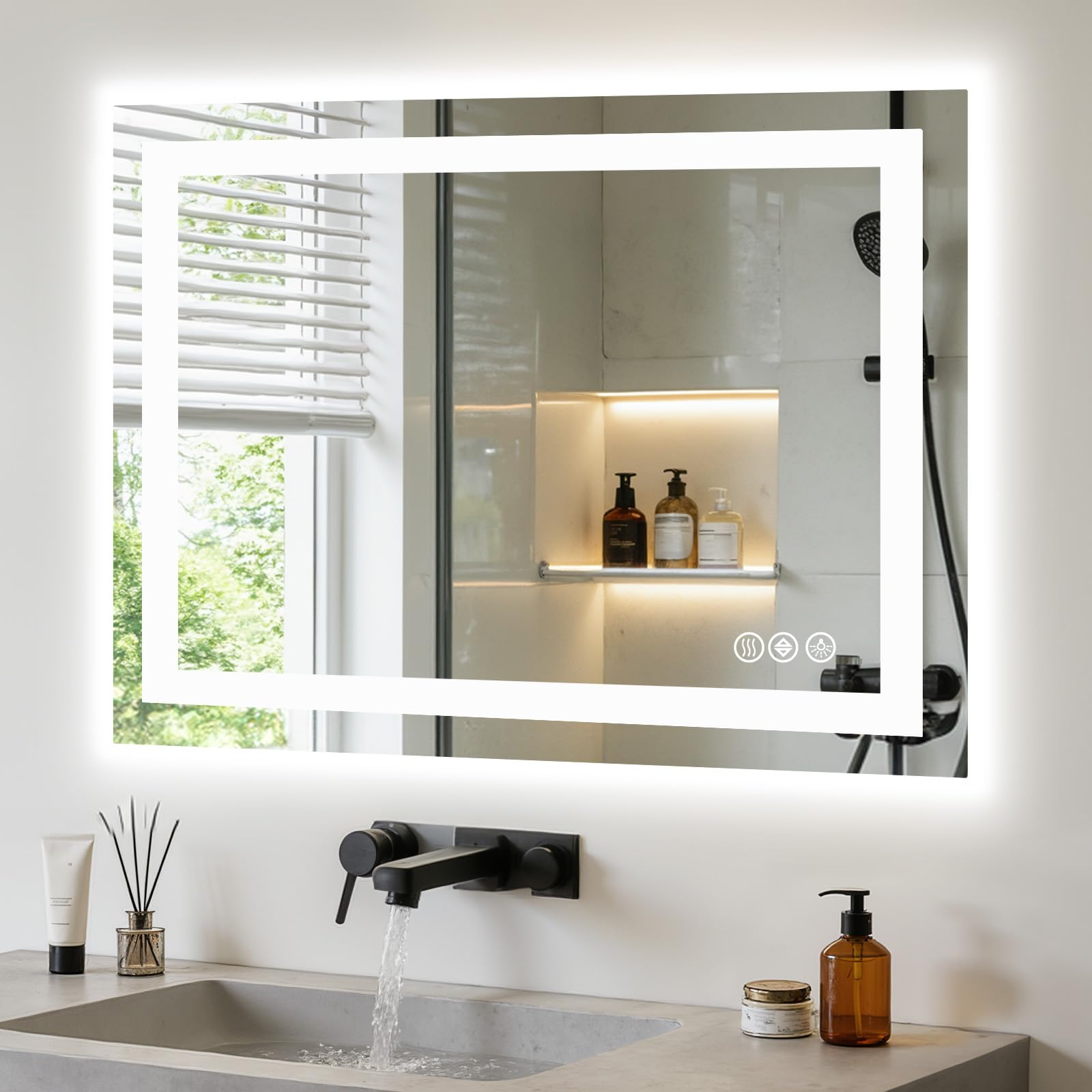 NEWBULIG 28"x36" LED Bathroom Mirror with LED Lights, Anti-Fog