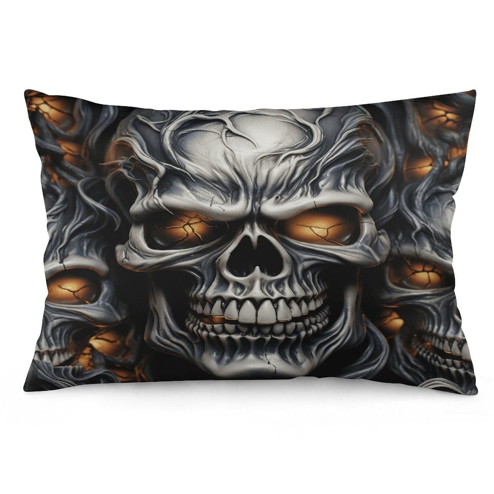 Cool Evil Skull Throw Pillow Cover Soft Pillow Case Decorative Lumbar Pillow Cover Cozy Throw Pillowcase Polyester Rectangular Cushion Case Decor for Couch Sofa Bed