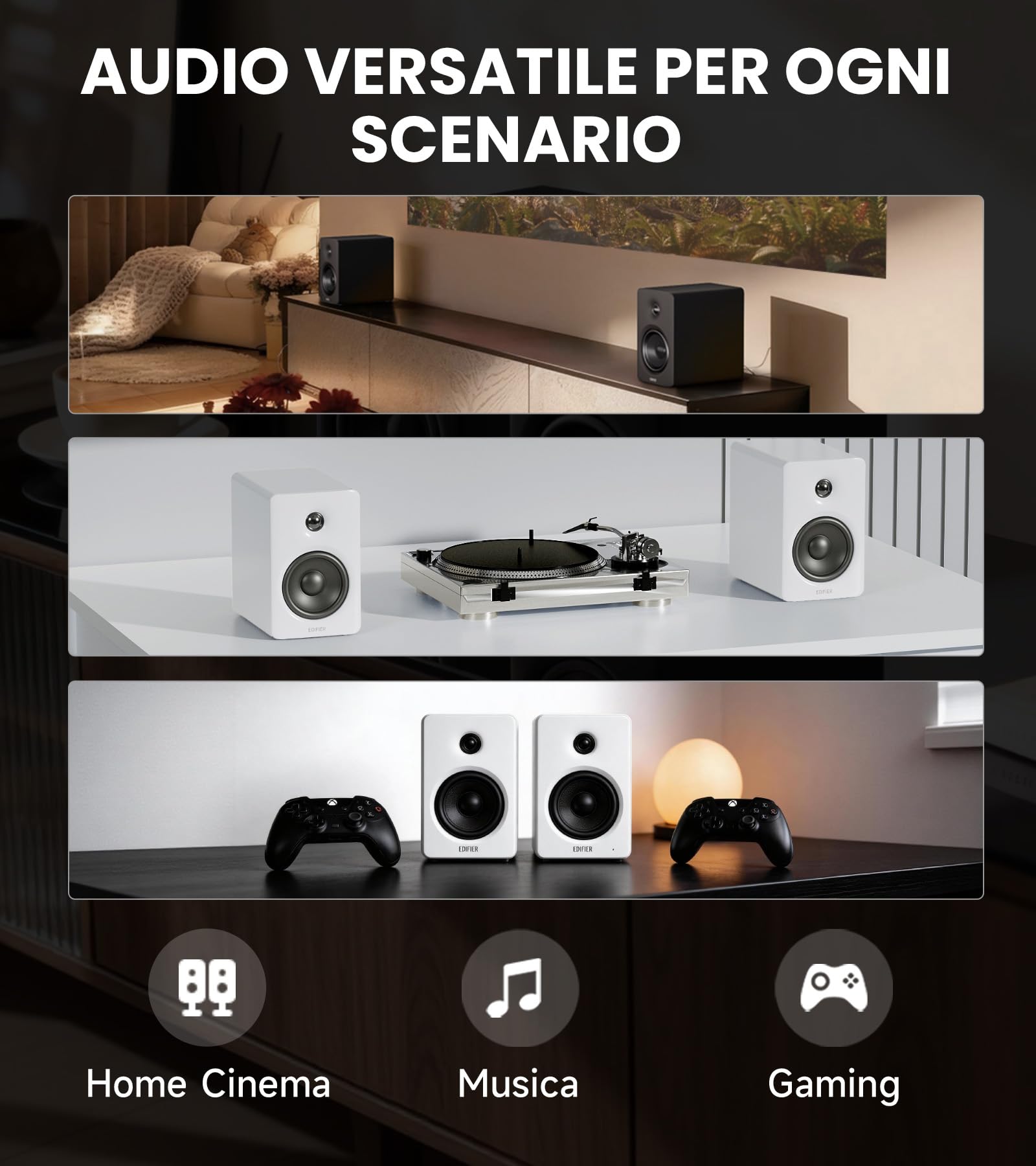 Edifier M90 Diffusori da Scaffale, Scrivania 100 W RMS, Audio Alta Risoluzione, LDAC, Bluetooth 6.0, Ingressi HDMI eARC/ottico/USB-C/AUX con Uscita SUB OUT, Telecomando per TV/PC, Bianco