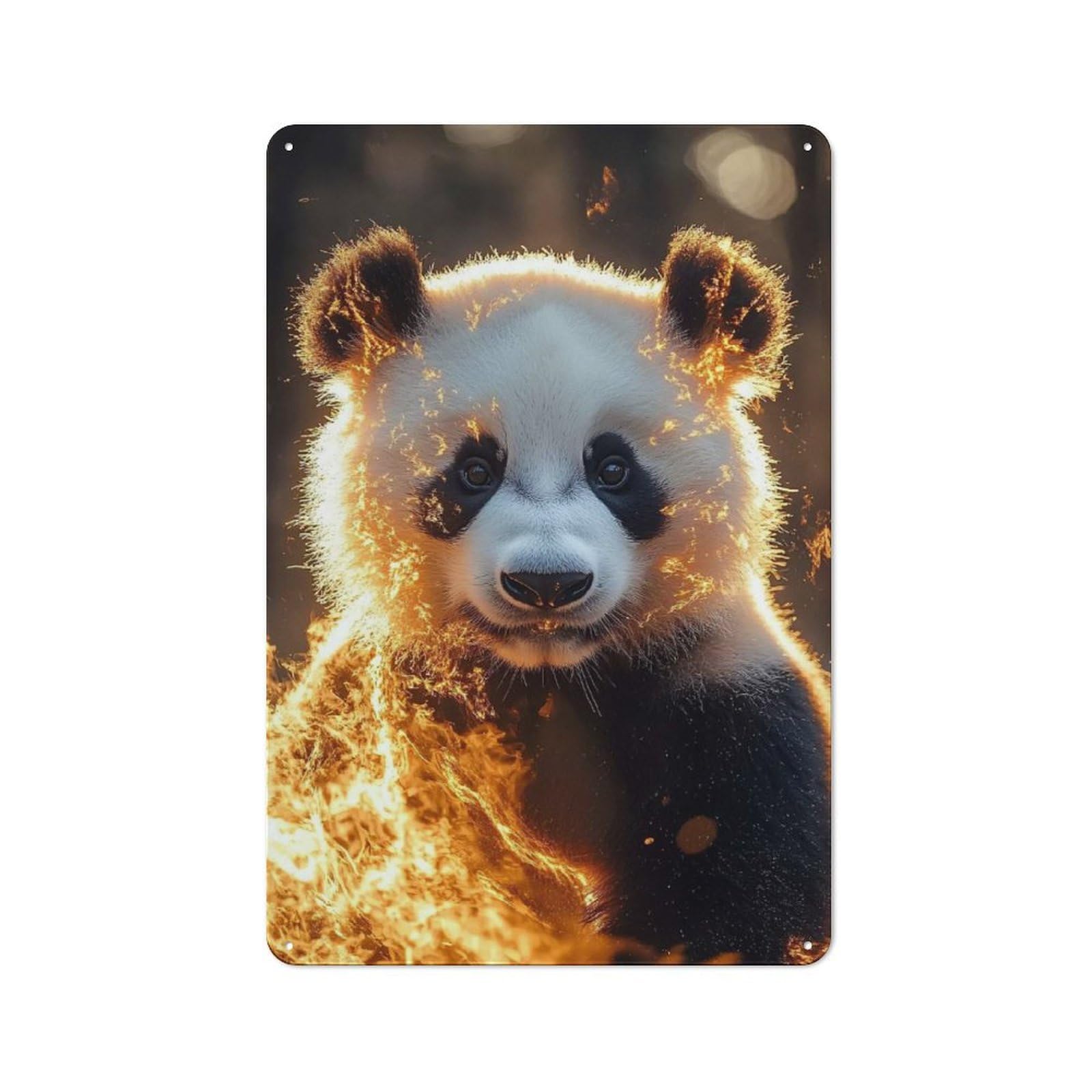 Junmoney Style-13 Fiery Panda Portrait Vintage Tin Wall Plaque 30X20cm For Hobby Room Or Studio, A Decorative Metal Sign For Hobby Rooms And Studios