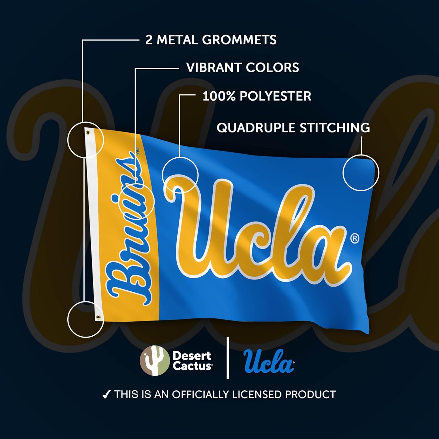 Desert Cactus UCLA Bruins Flag University of California Los Angeles Banners 100% Polyester Indoor Outdoor 3x5 feet Flags (Team Name) - Image 4