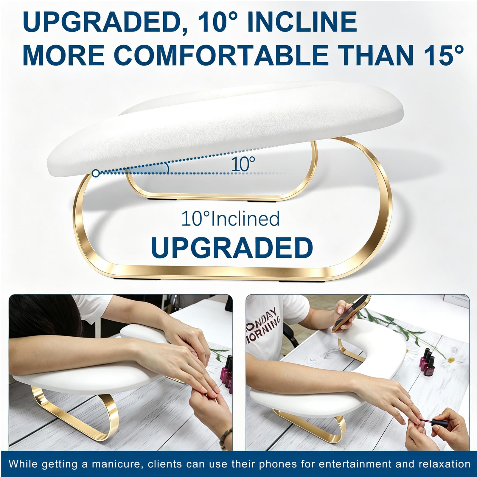 Reposabrazos para Nail Tech, soporte de brazo de manicura en forma de U, reposabrazos de uñas para reposamanos Nail Tech con soporte de acero inoxidable